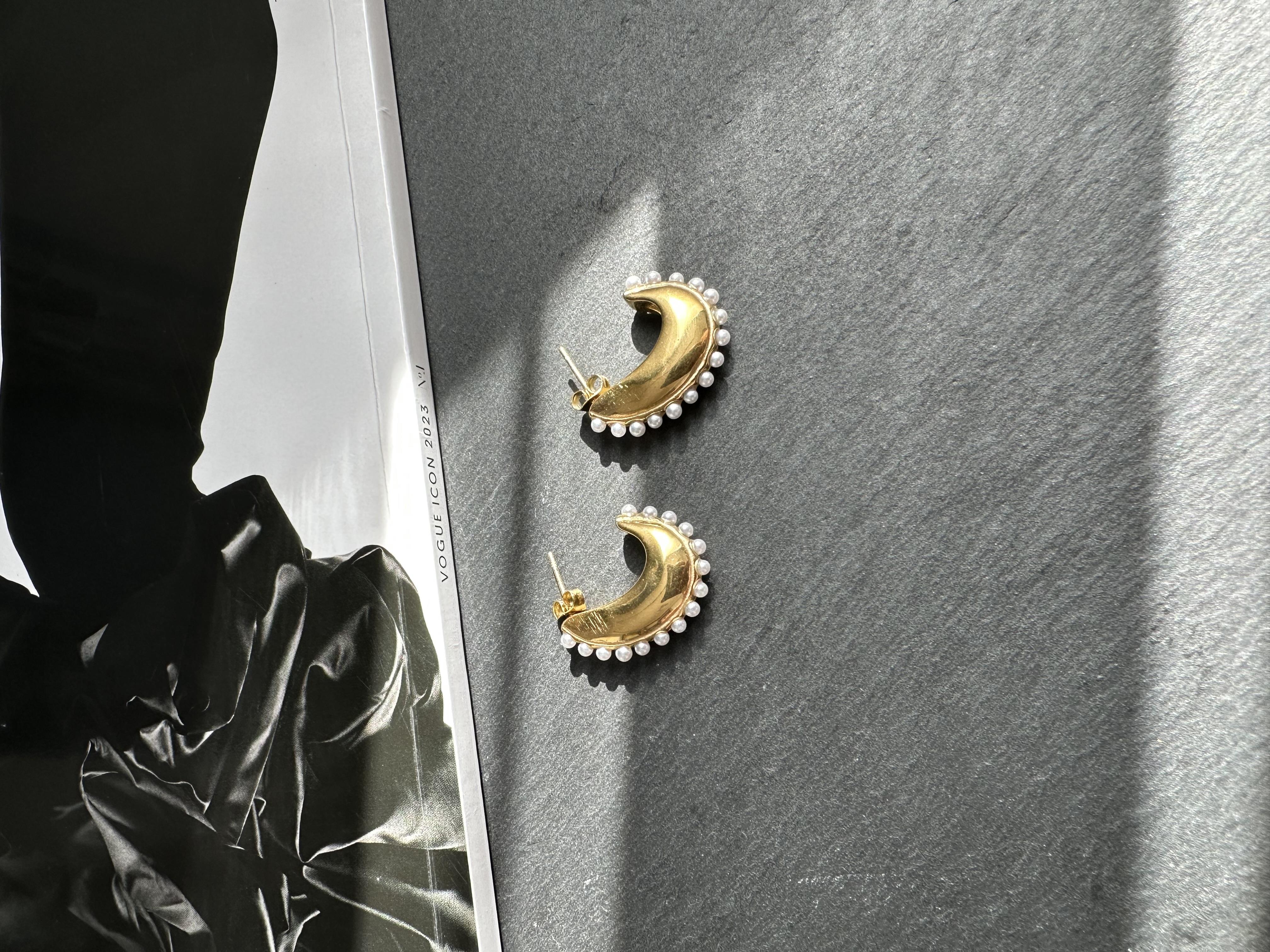 Gold Çelik İnci Sıralı Küpe