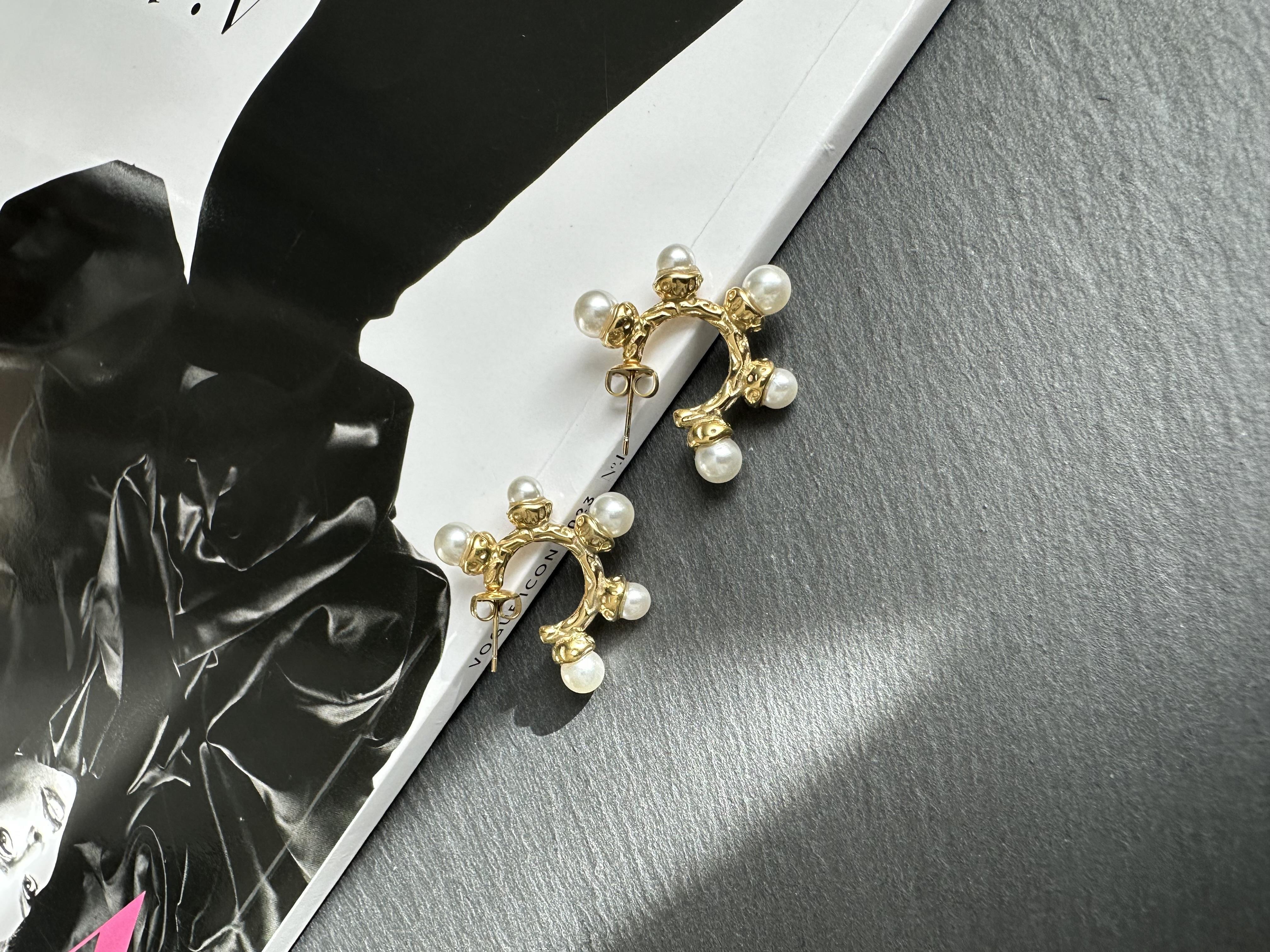 Gold Çelik İncili Halka Küpe