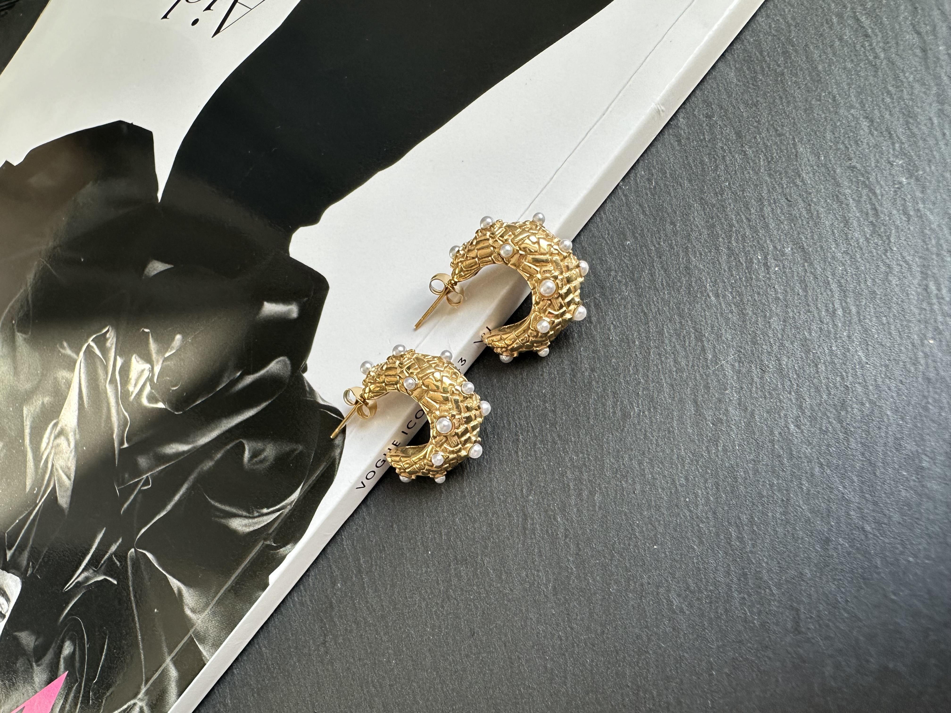 Gold Çelik Mini İncili Küpe 