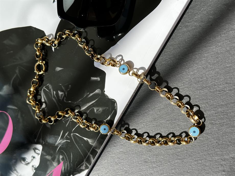 Gold Çelik Nazar Boncuklu Kolye