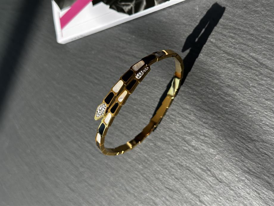 Gold Çelik Siyah Beyaz Kelepçe Bileklik 