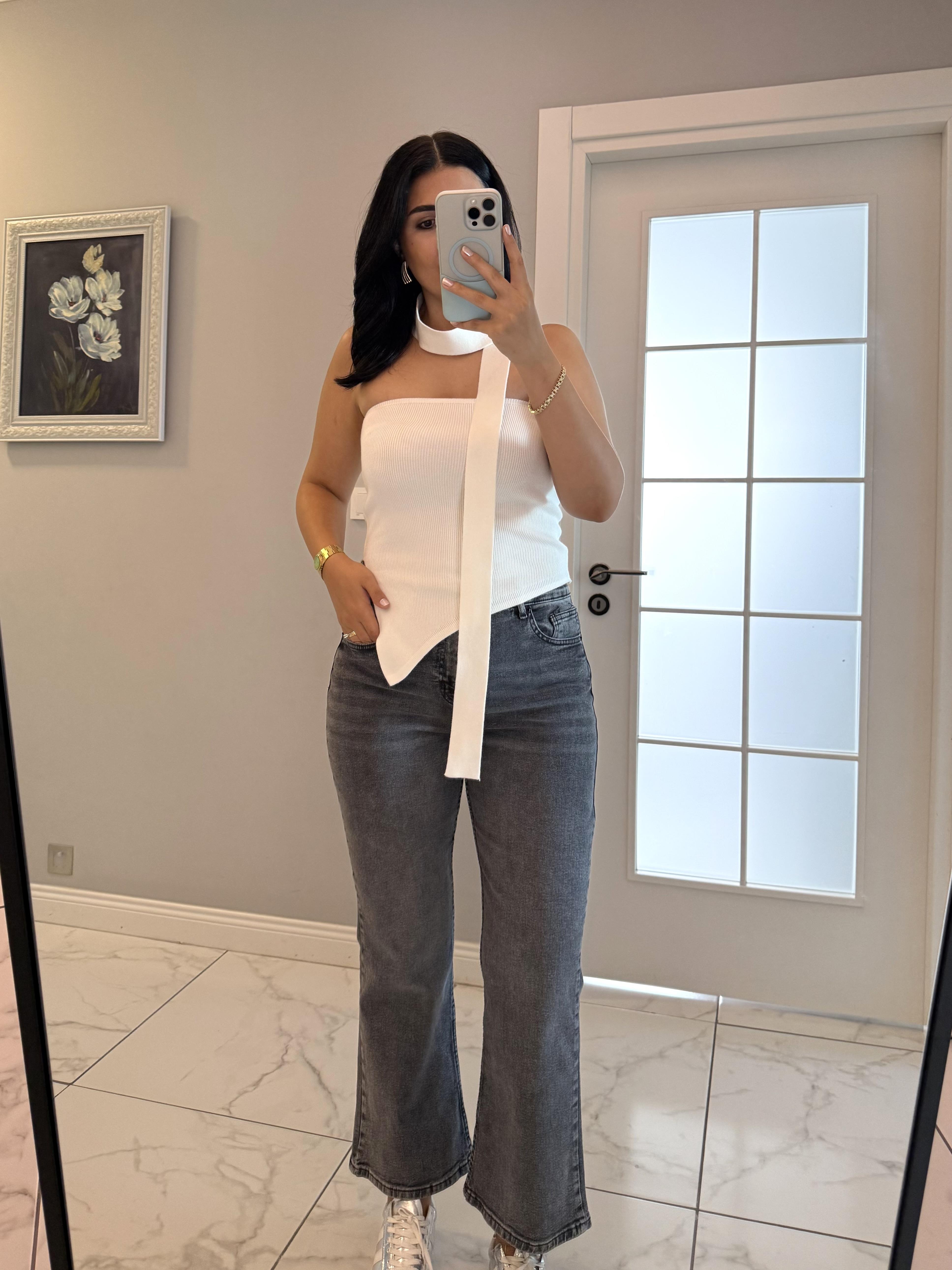 Gri Orjinal Marka Flare Kesim Jean