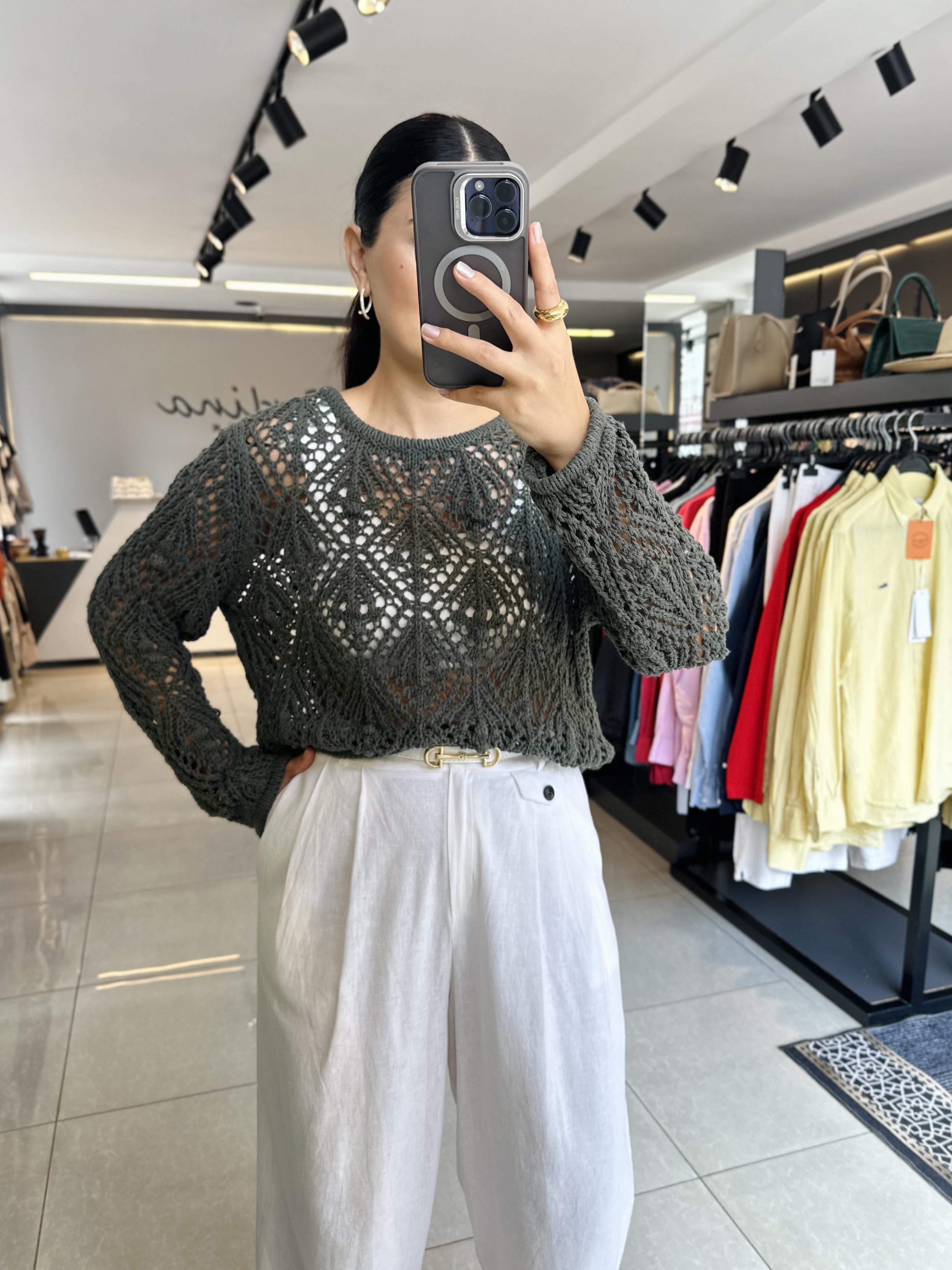 Haki Ajurlu Triko Kazak