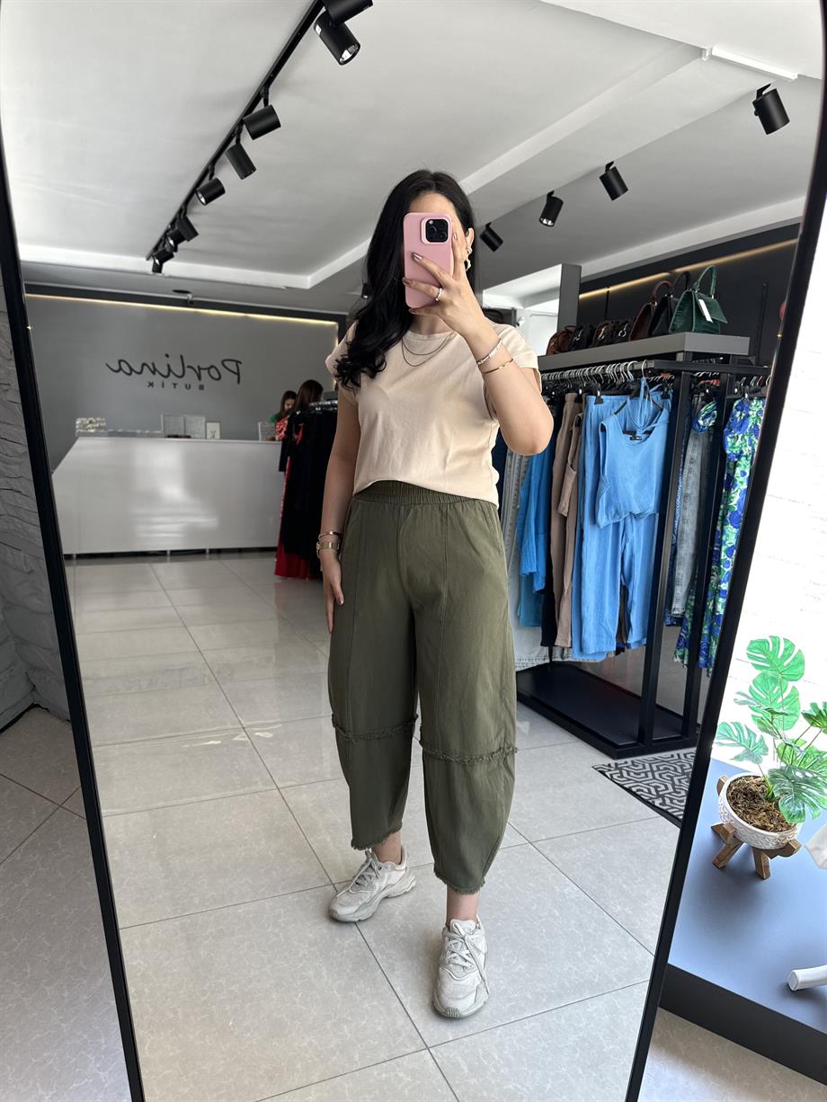 Haki Gabardin Şalvar Pantolon