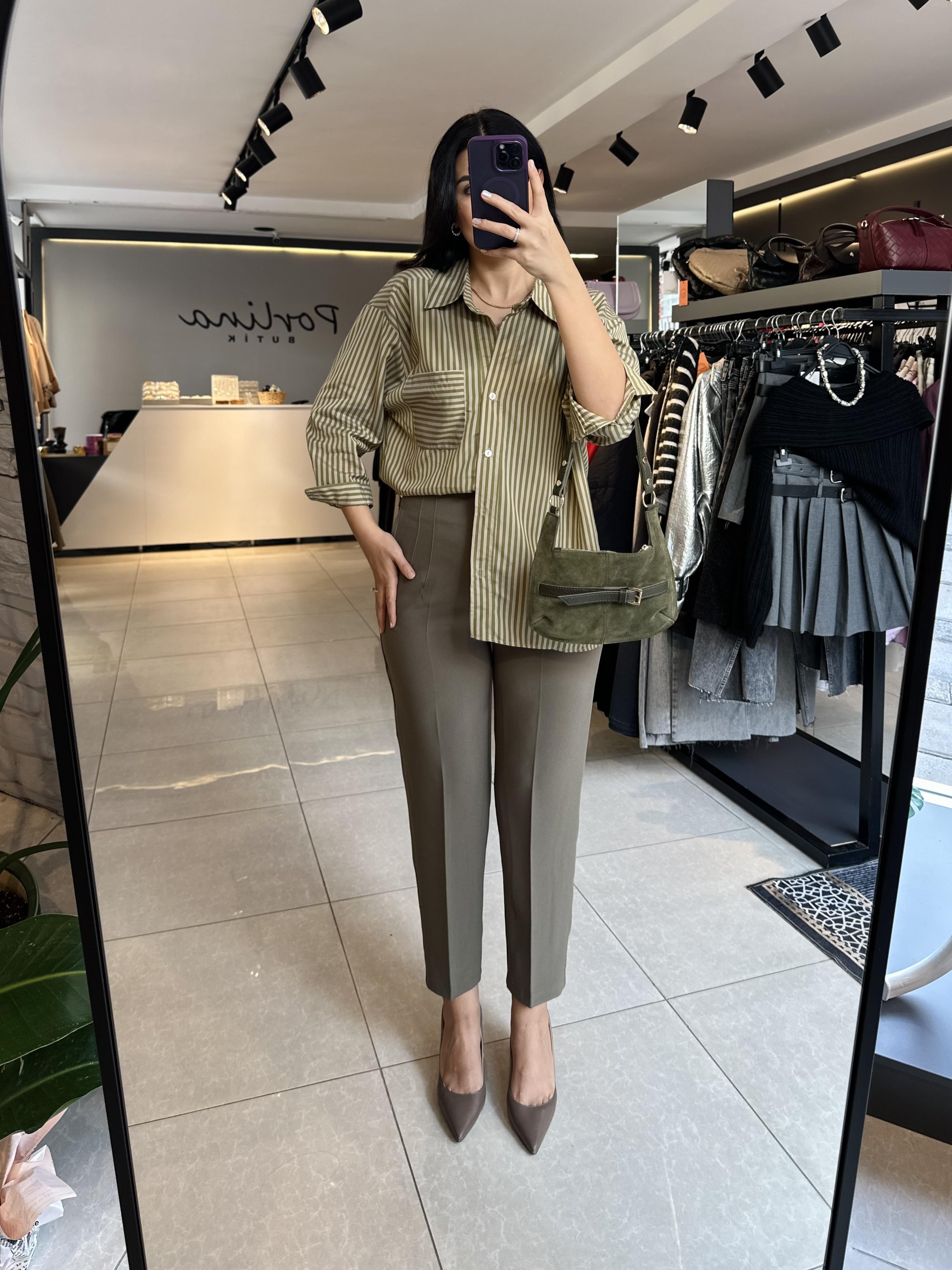 Haki Pensli Havuç Pantolon