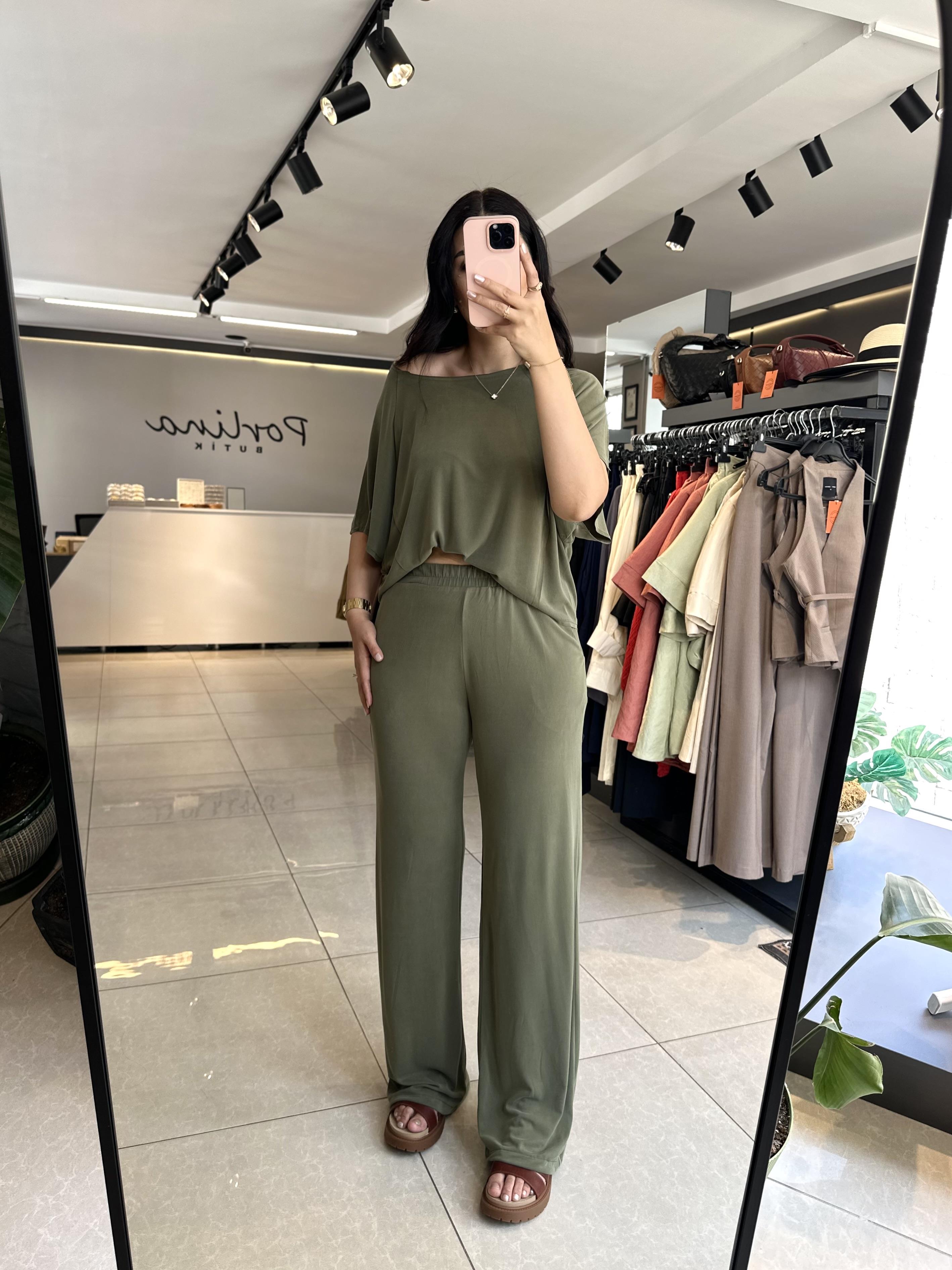 Haki Ters Dikiş Modal Takım