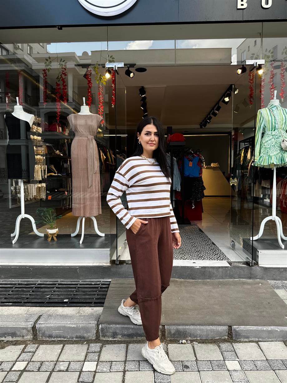 Kahverengi Gabardin Şalvar Pantolon