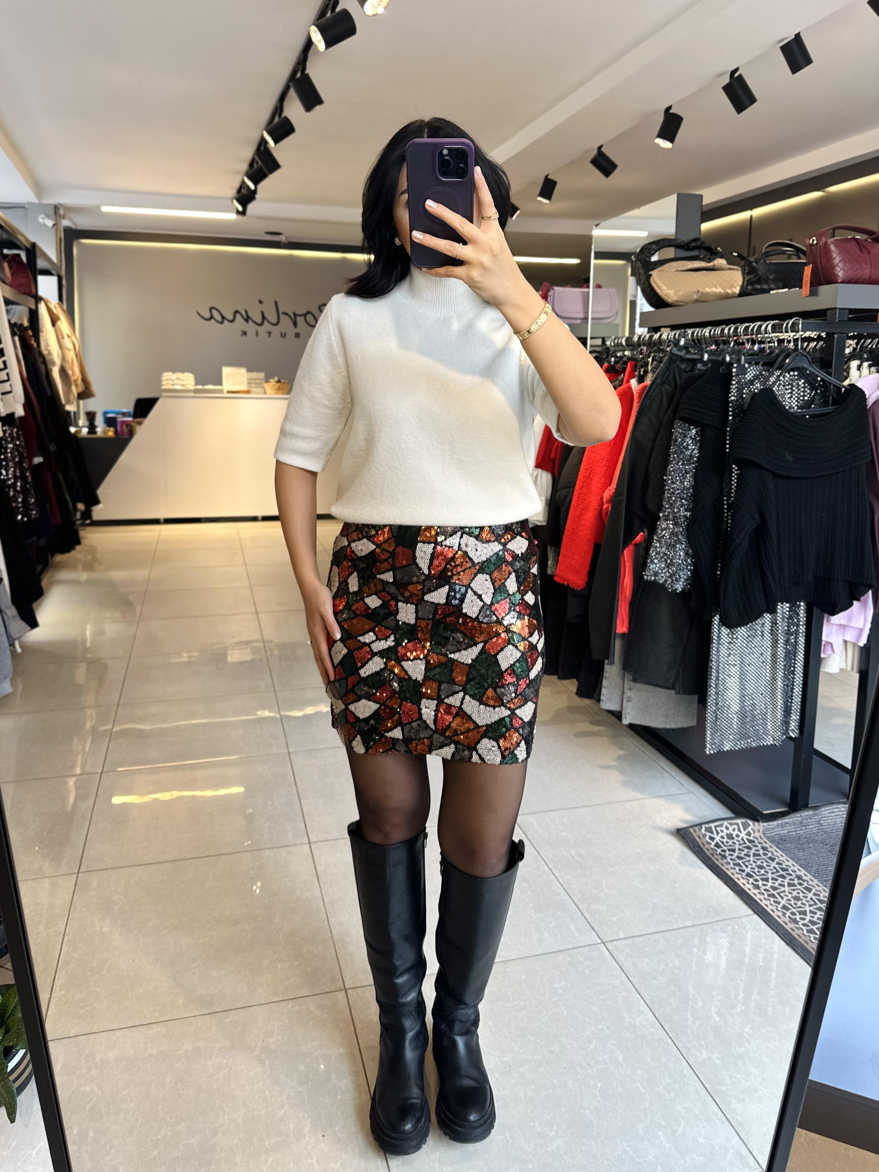 Karışık Renkli Mini Payetli Etek