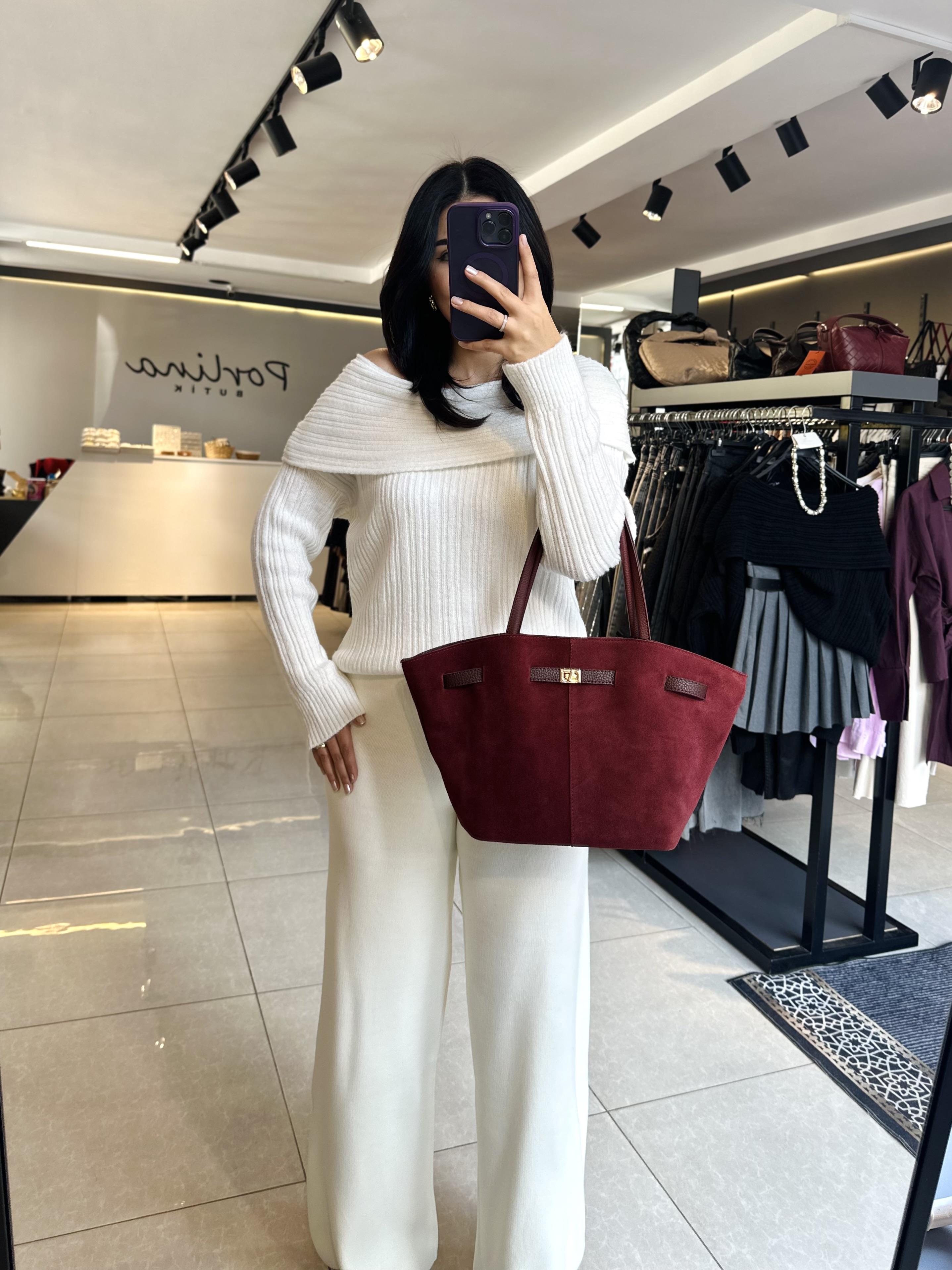 Krem Beli Lastikli Triko Pantolon