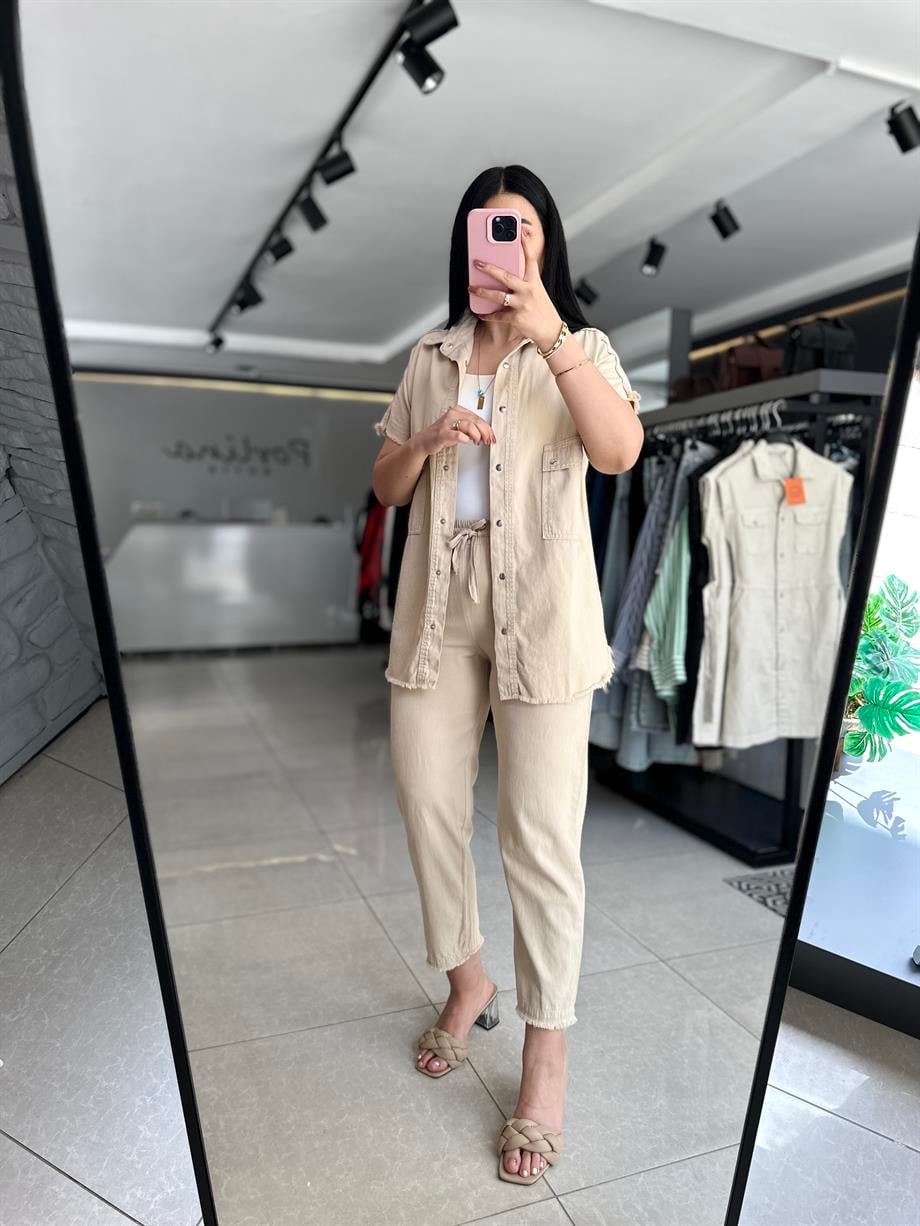 Krem Gabardin Takım