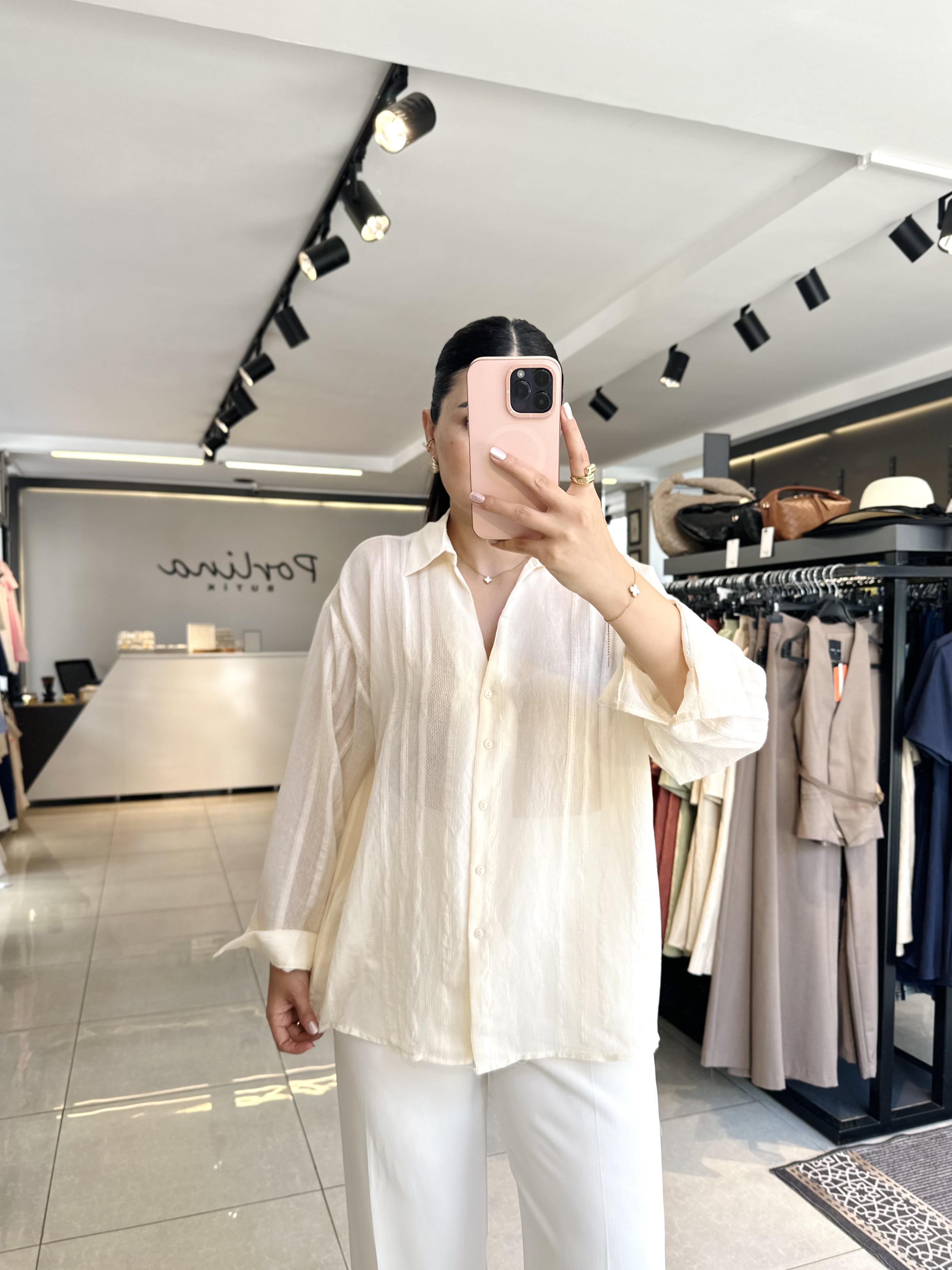 Krem Transparan Gömlek