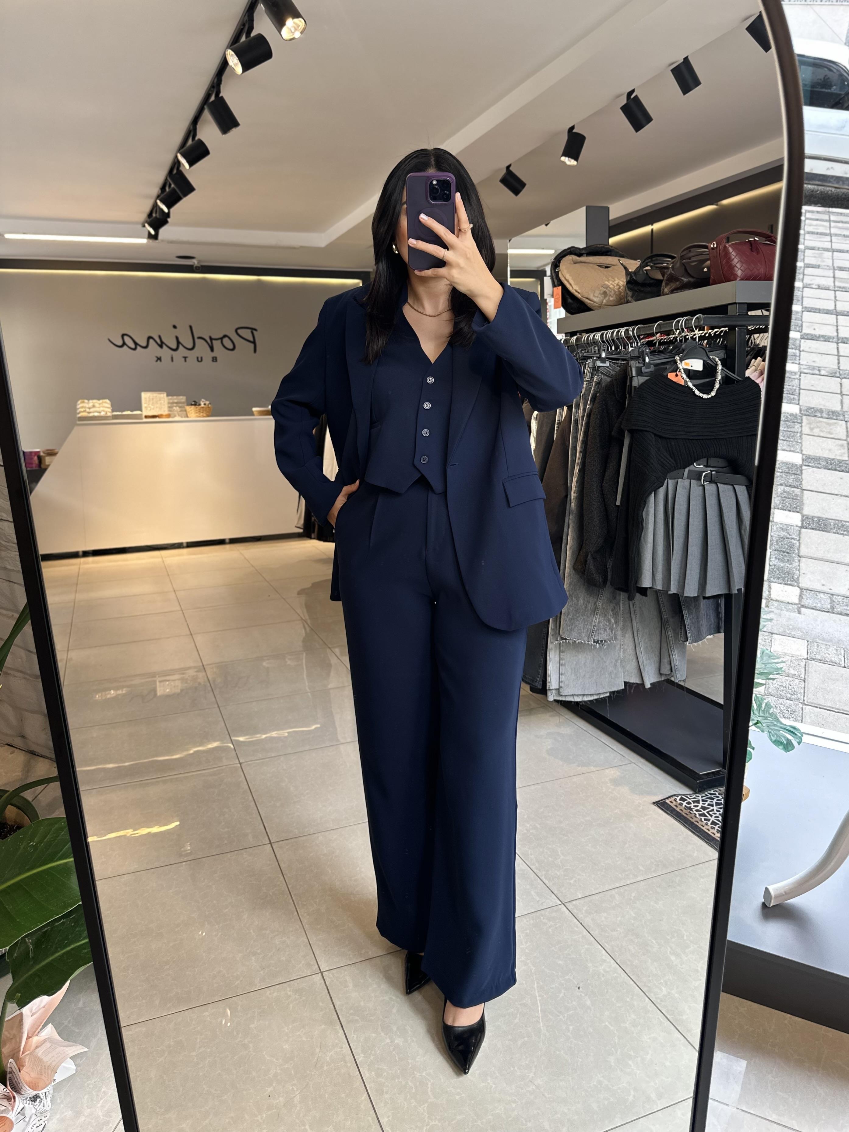 Lacivert Premium Palazzo Pantolon