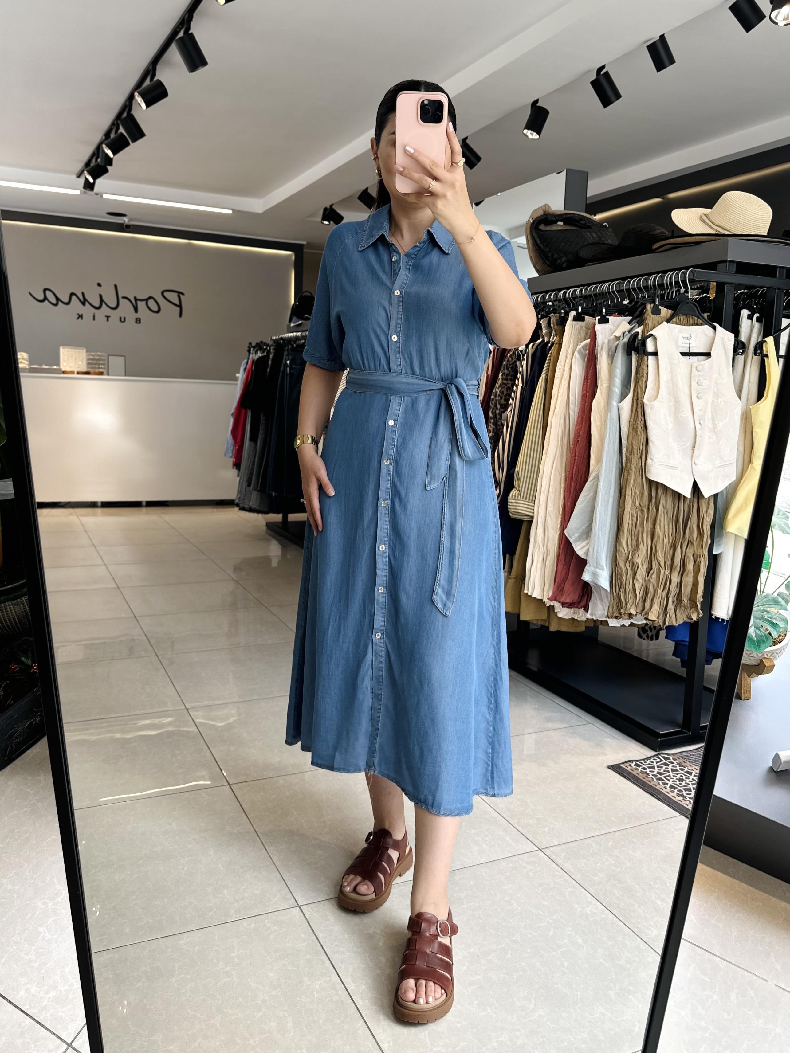 Mavi Gömlek Yaka Tensel Denim Elbise