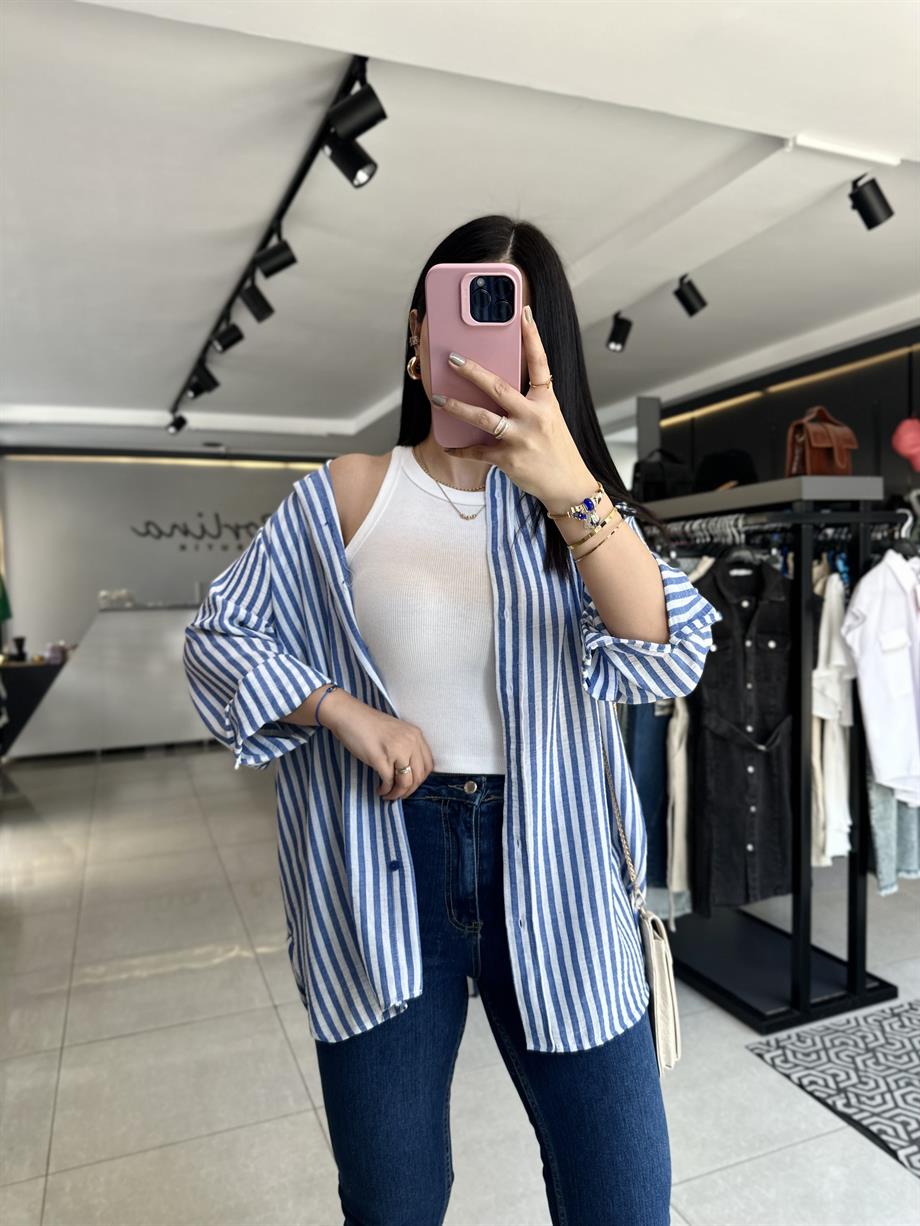 Mavi Kalın Çizgili Gömlek