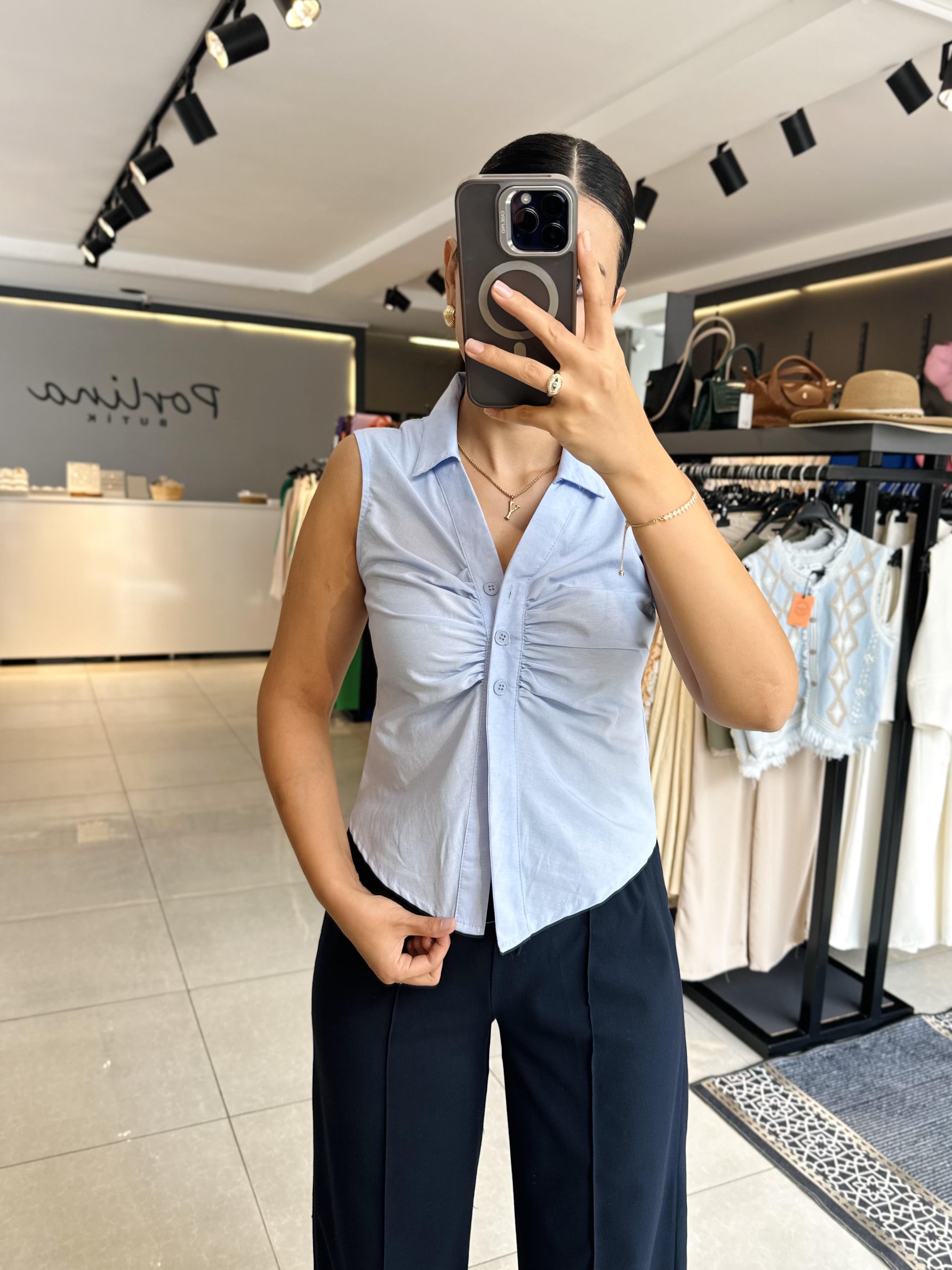 Mavi Poplin Kumaş Gömlek