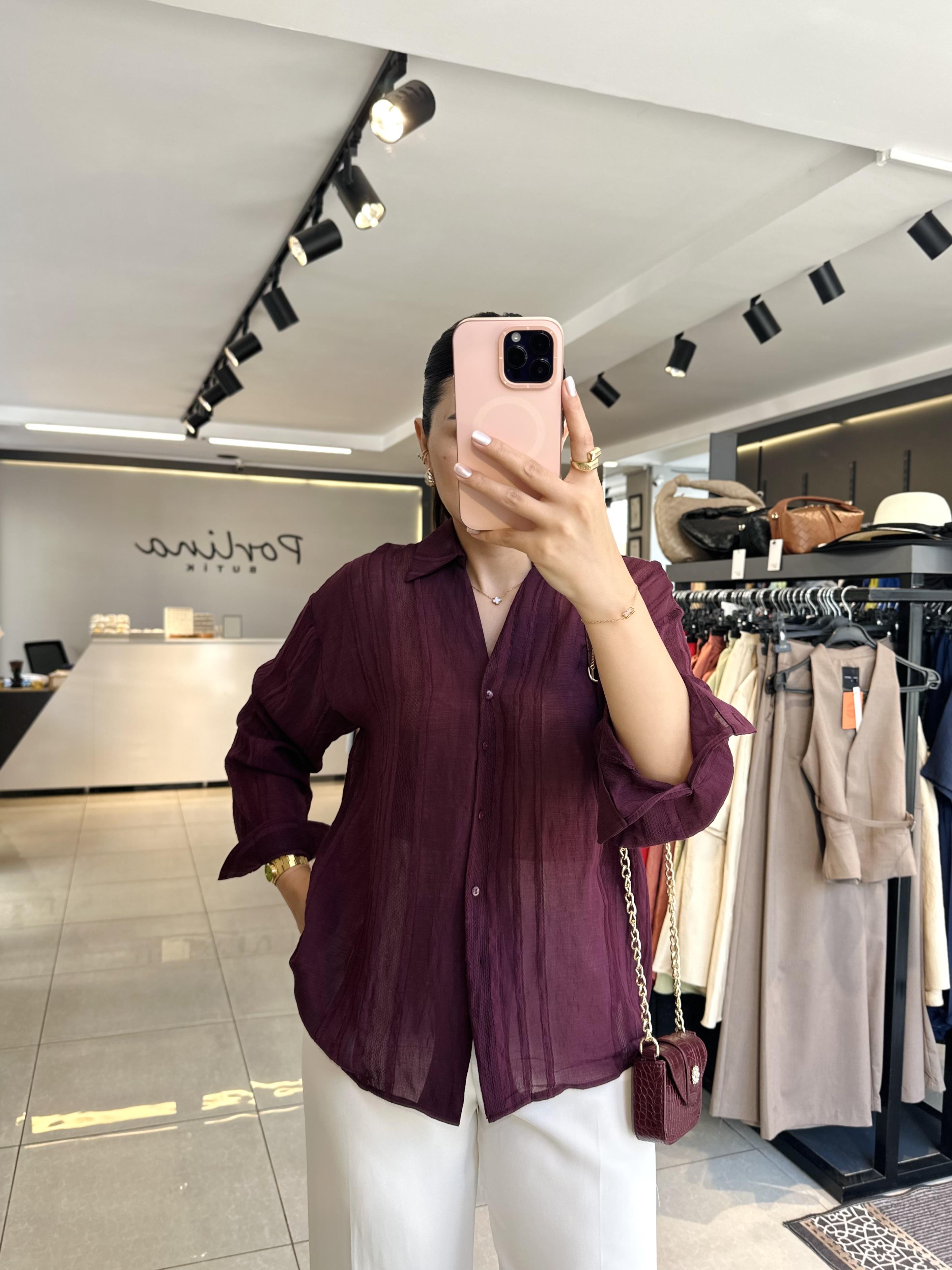 Mürdüm Transparan Gömlek