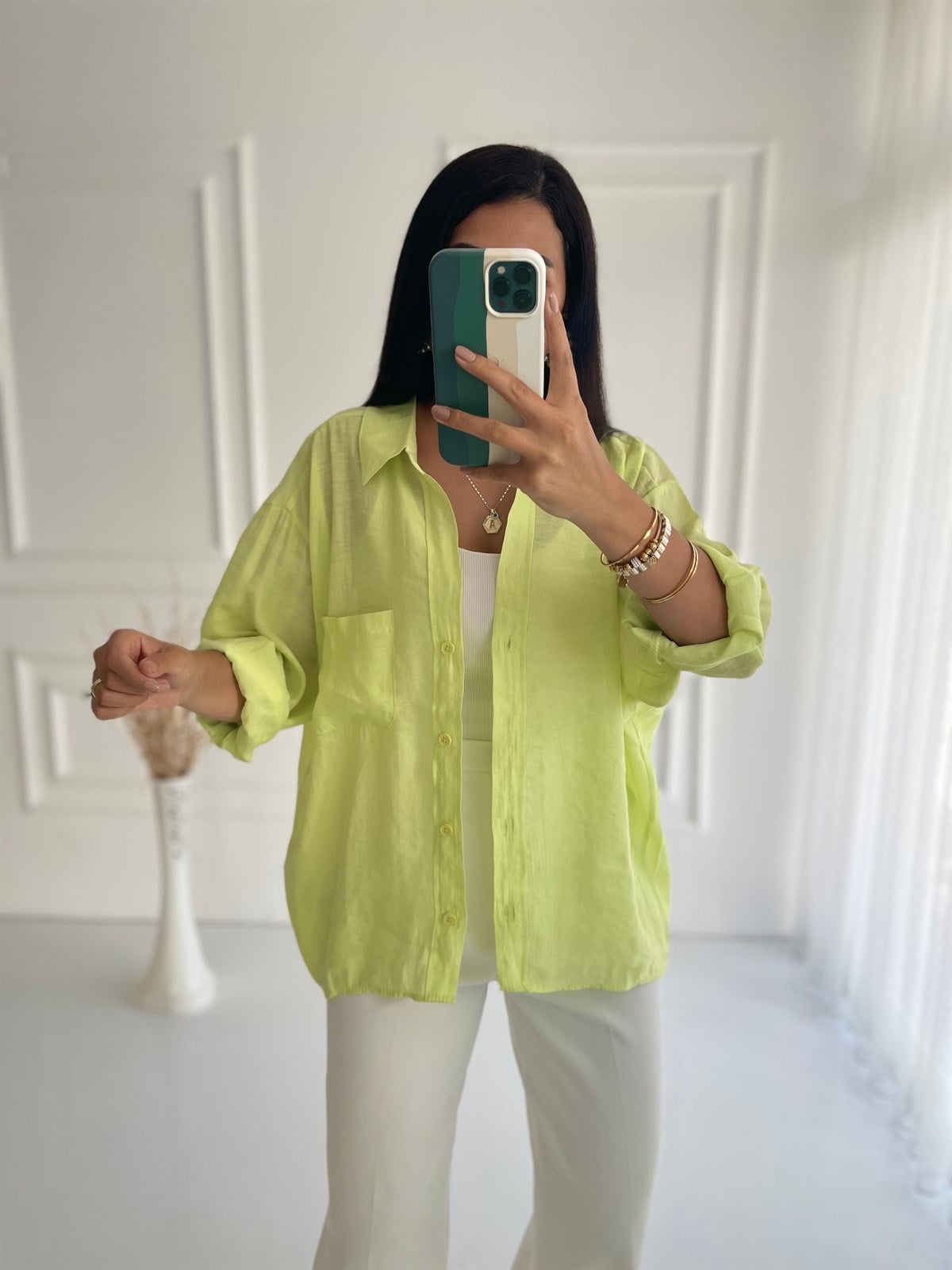 Neon Sarı Oversize Gömlek