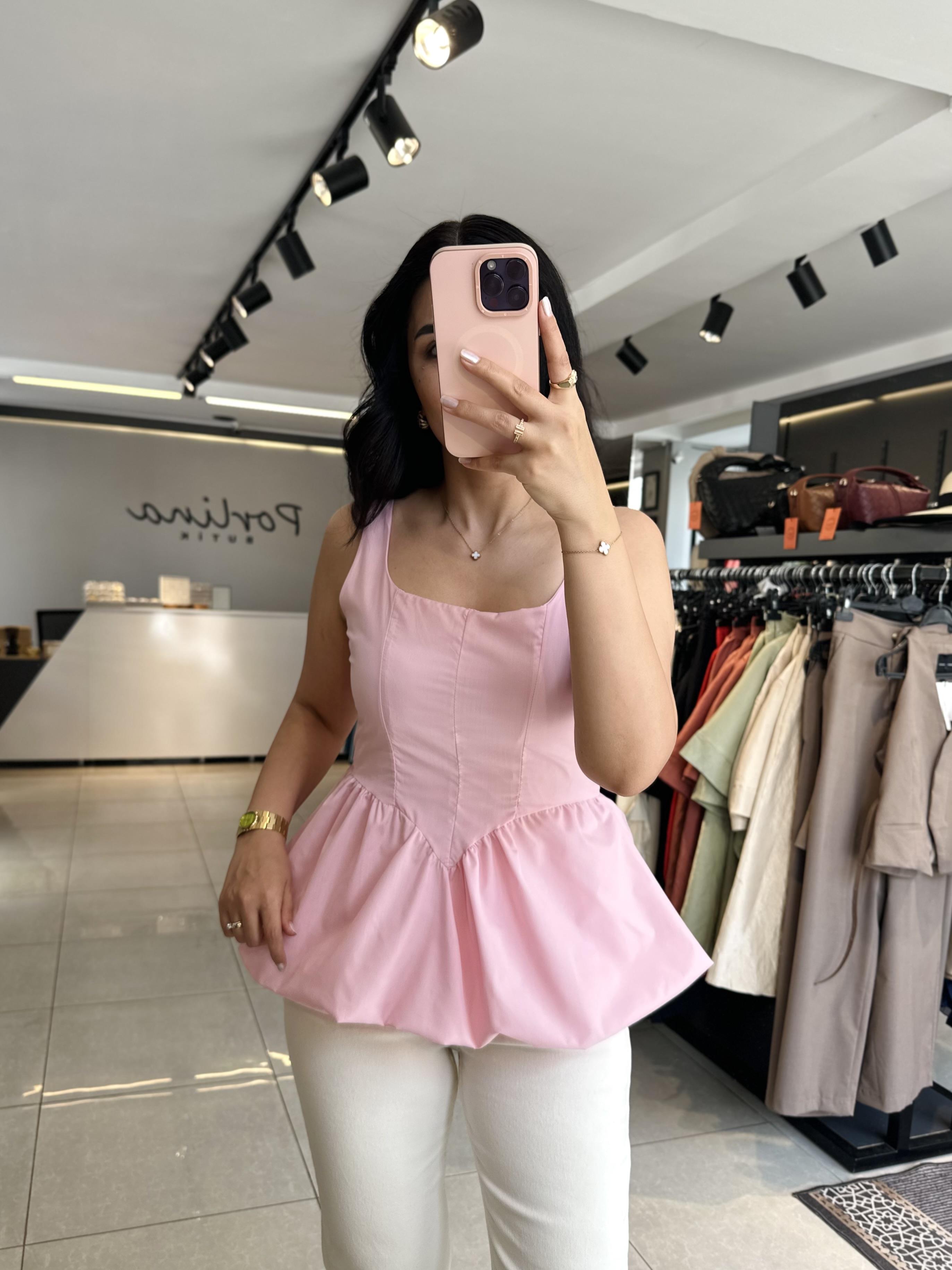 Pembe Altı Balon Kesim Bluz