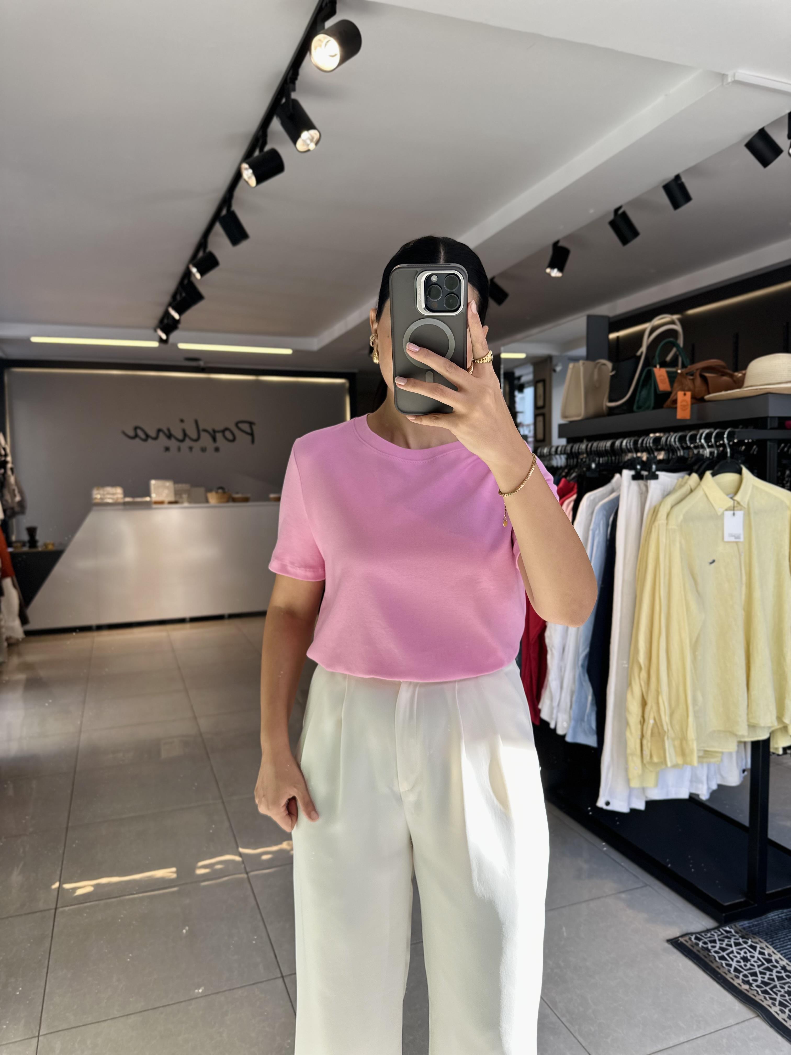 Pembe Bisiklet Yaka Dilvin Tshirt