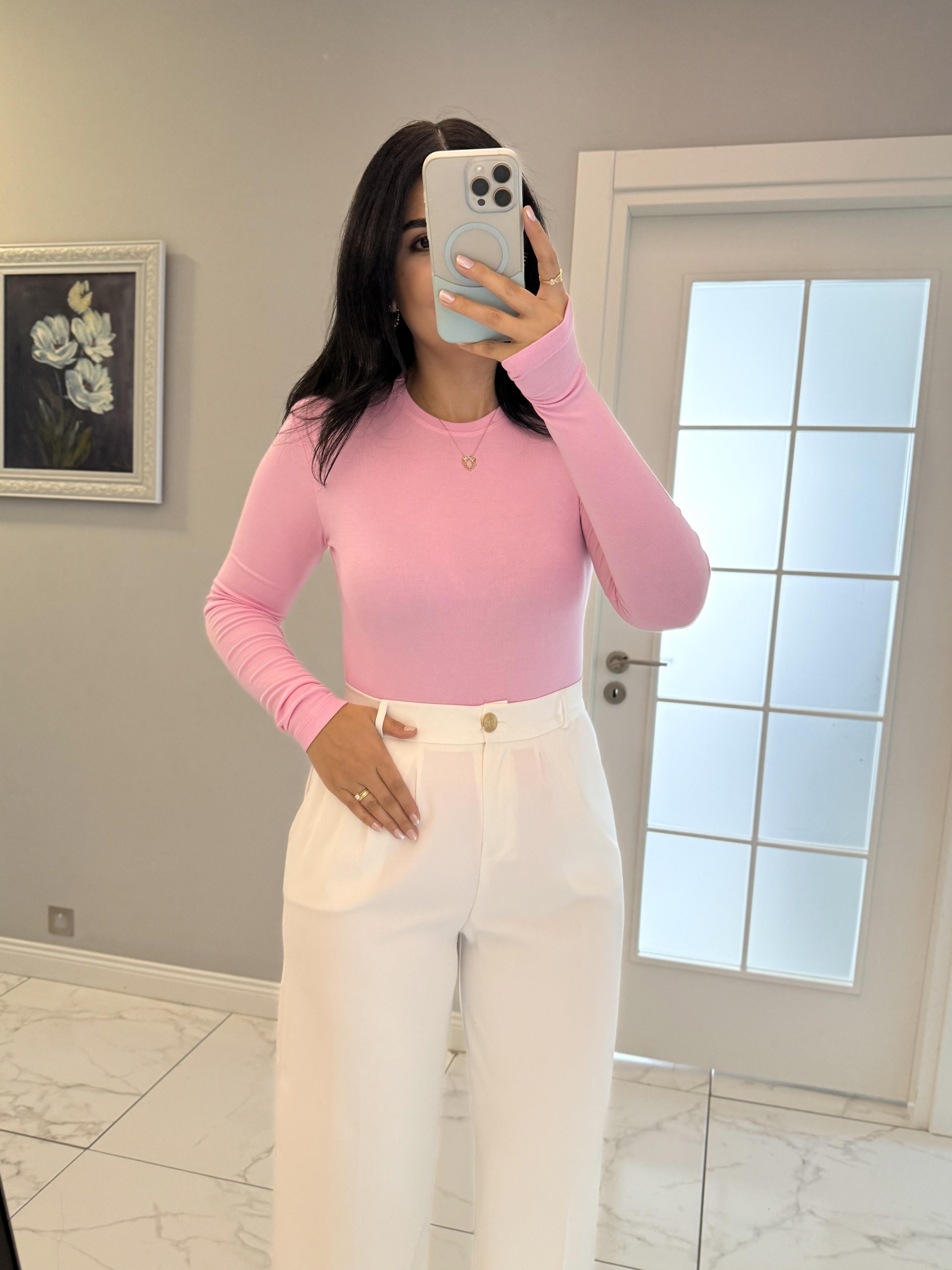 Pembe Massimo Bisiklet Yaka Parmak Geçmeli Bodysuit