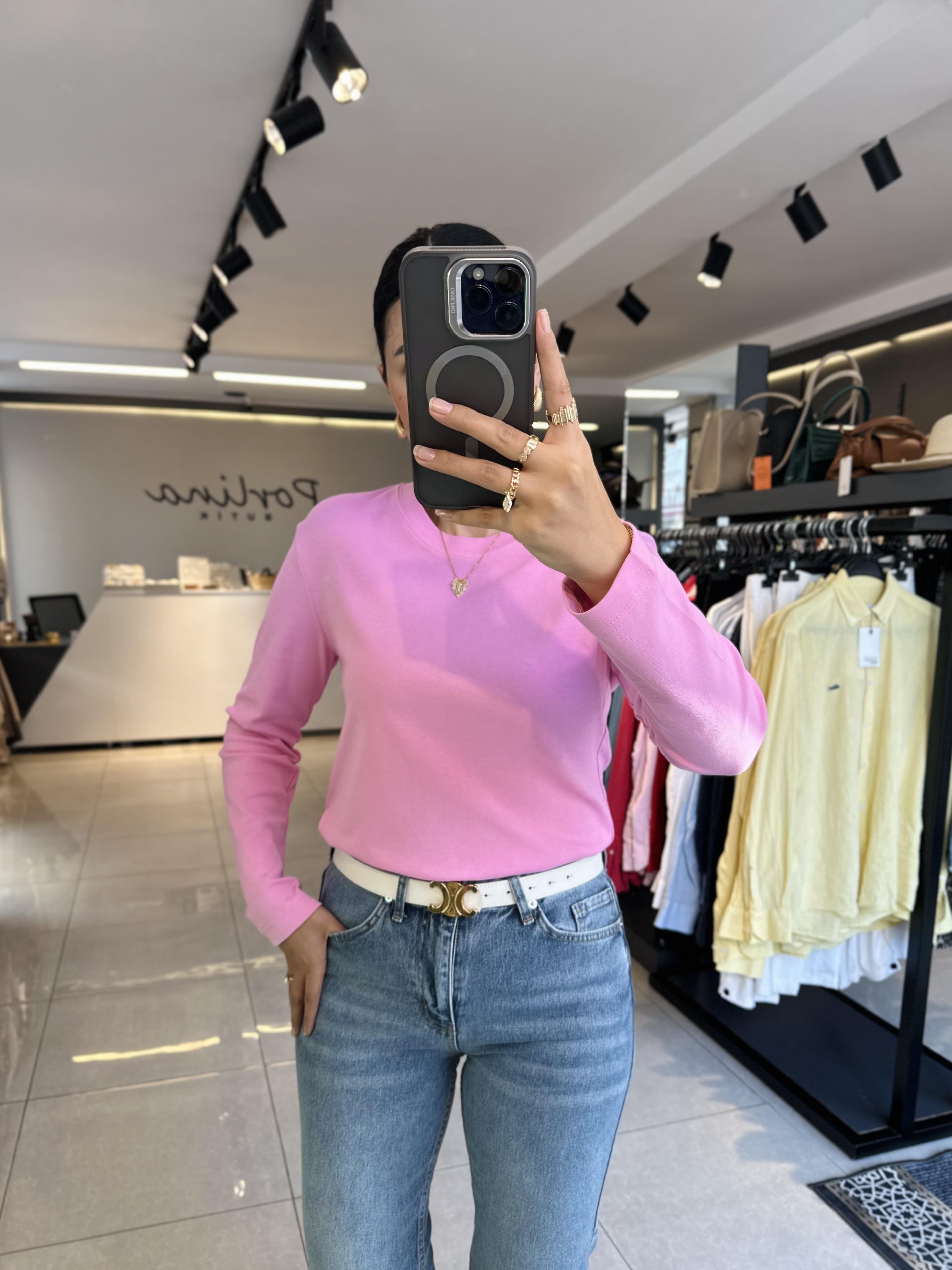 Pembe Massimo Uzun Kol Basic Bluz