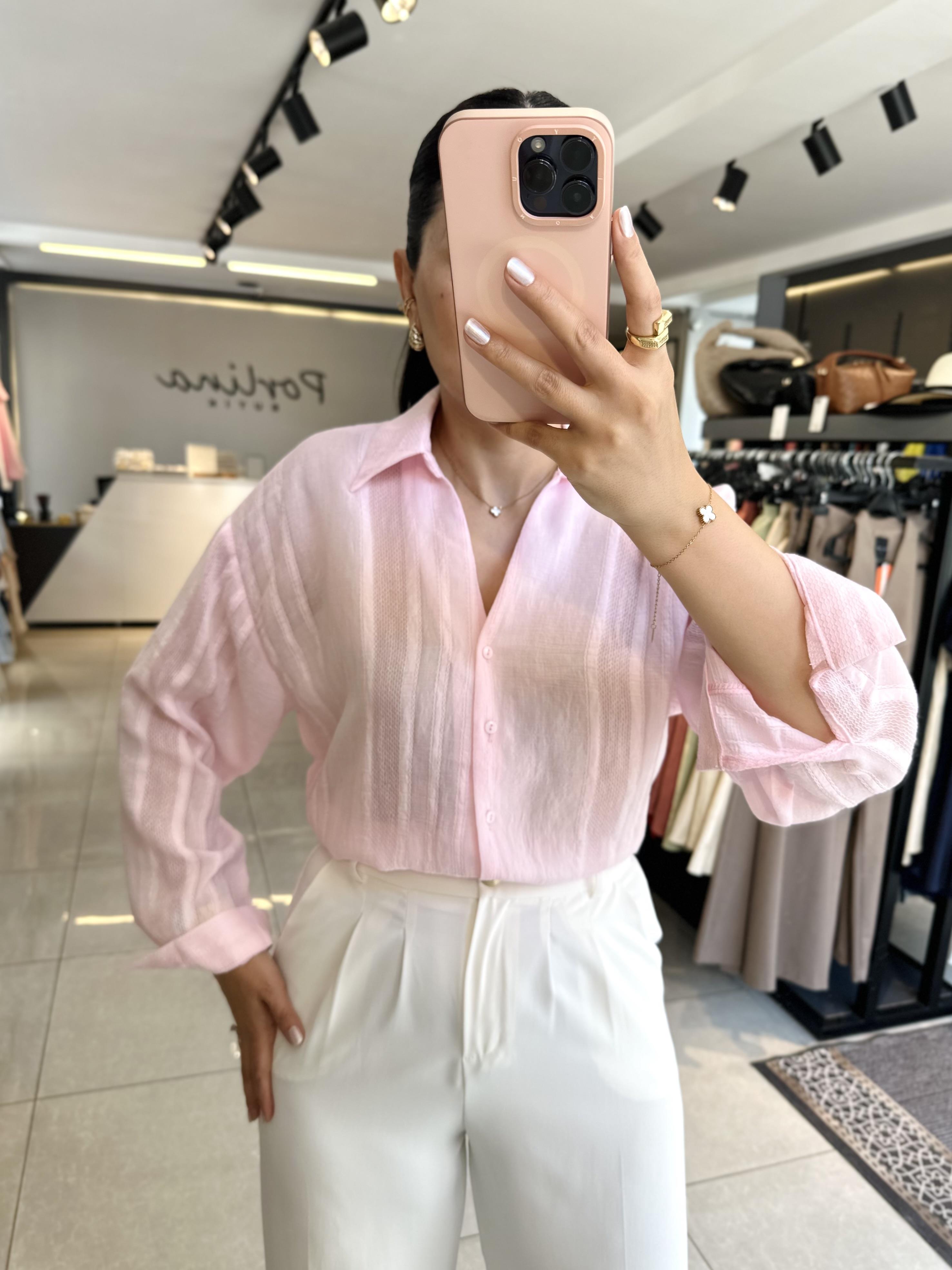 Pembe Transparan Gömlek