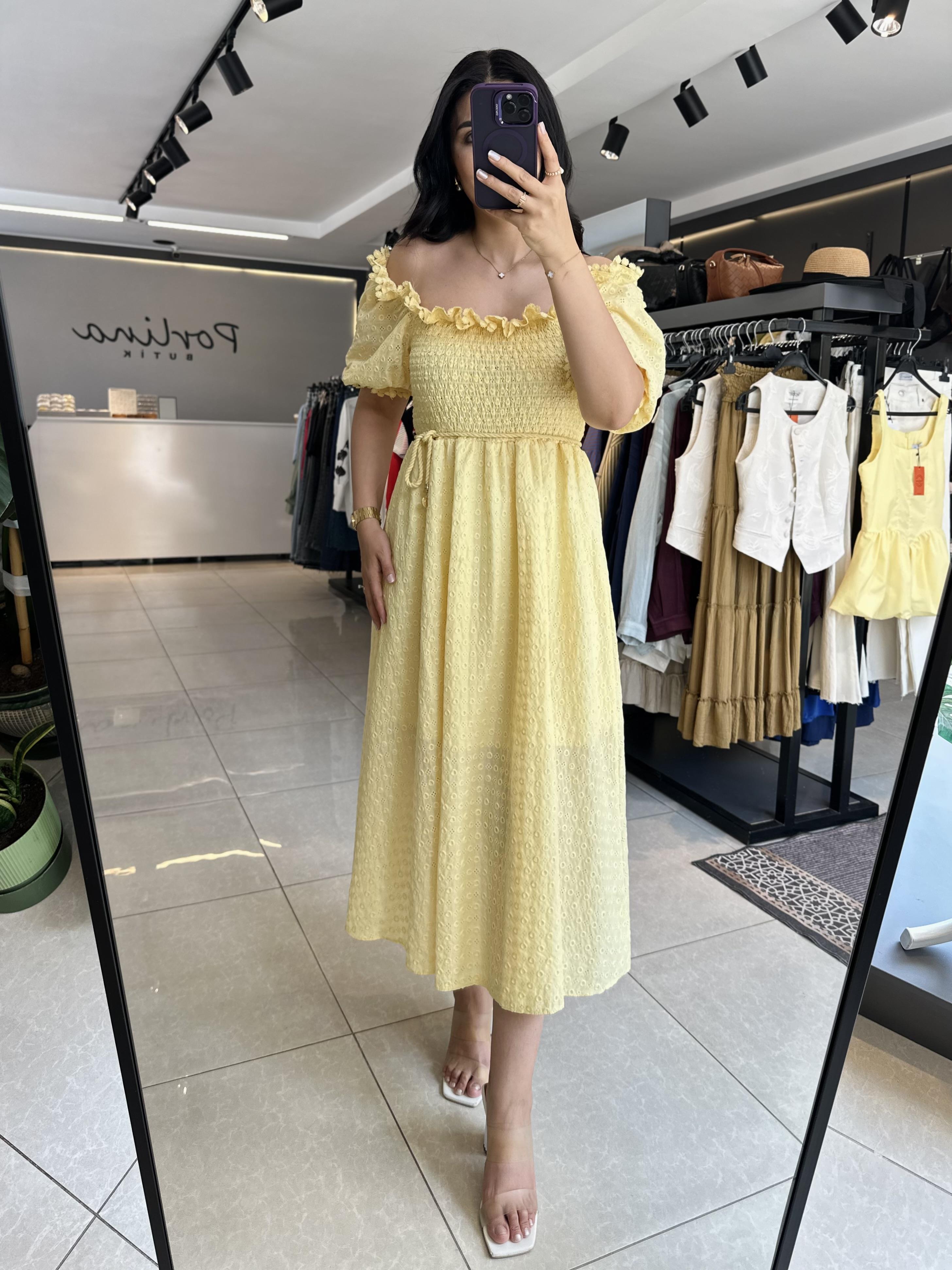 Sarı Gipeli Brode Elbise