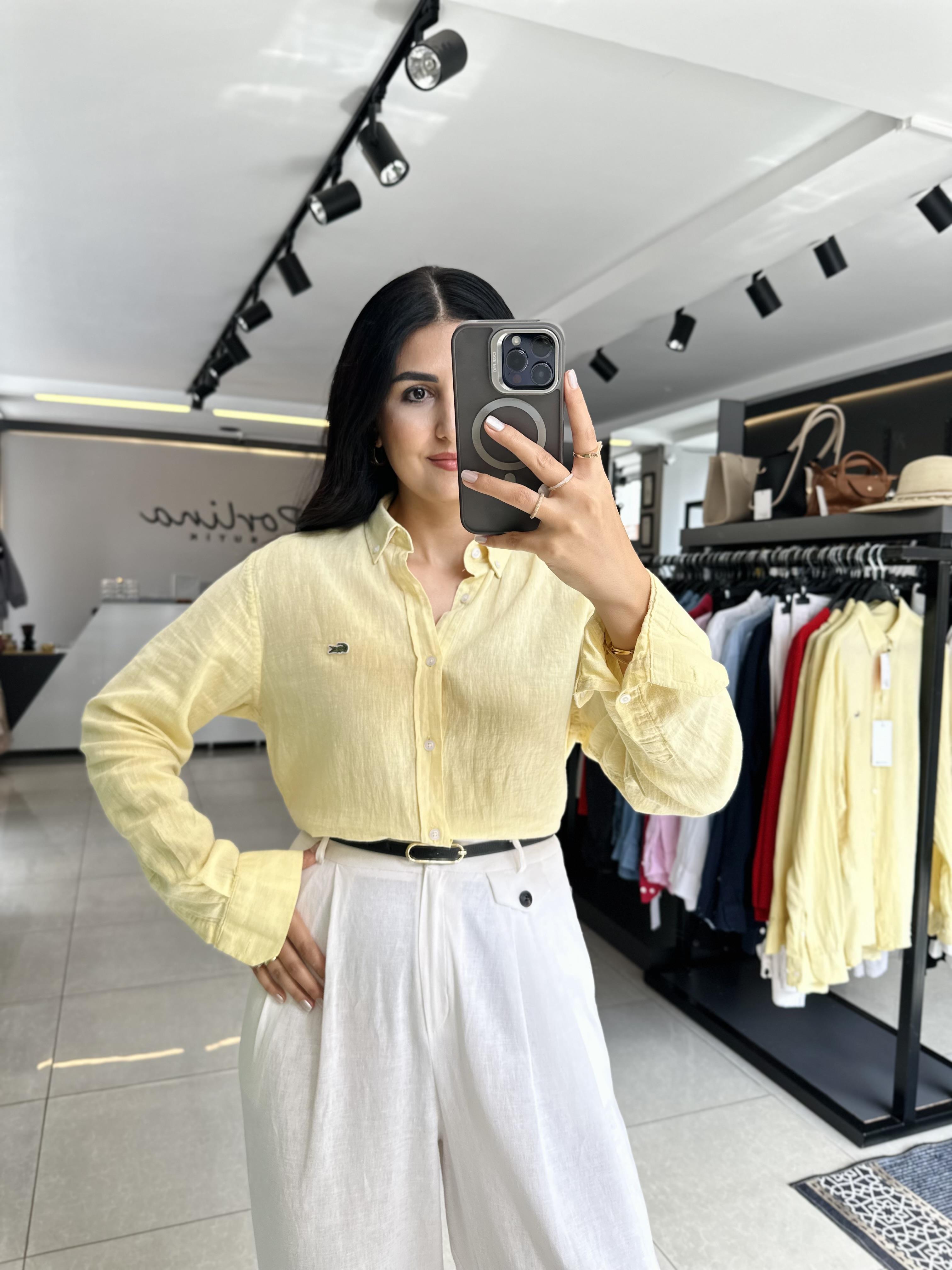 Sarı Keten Orjinal Marka Gömlek