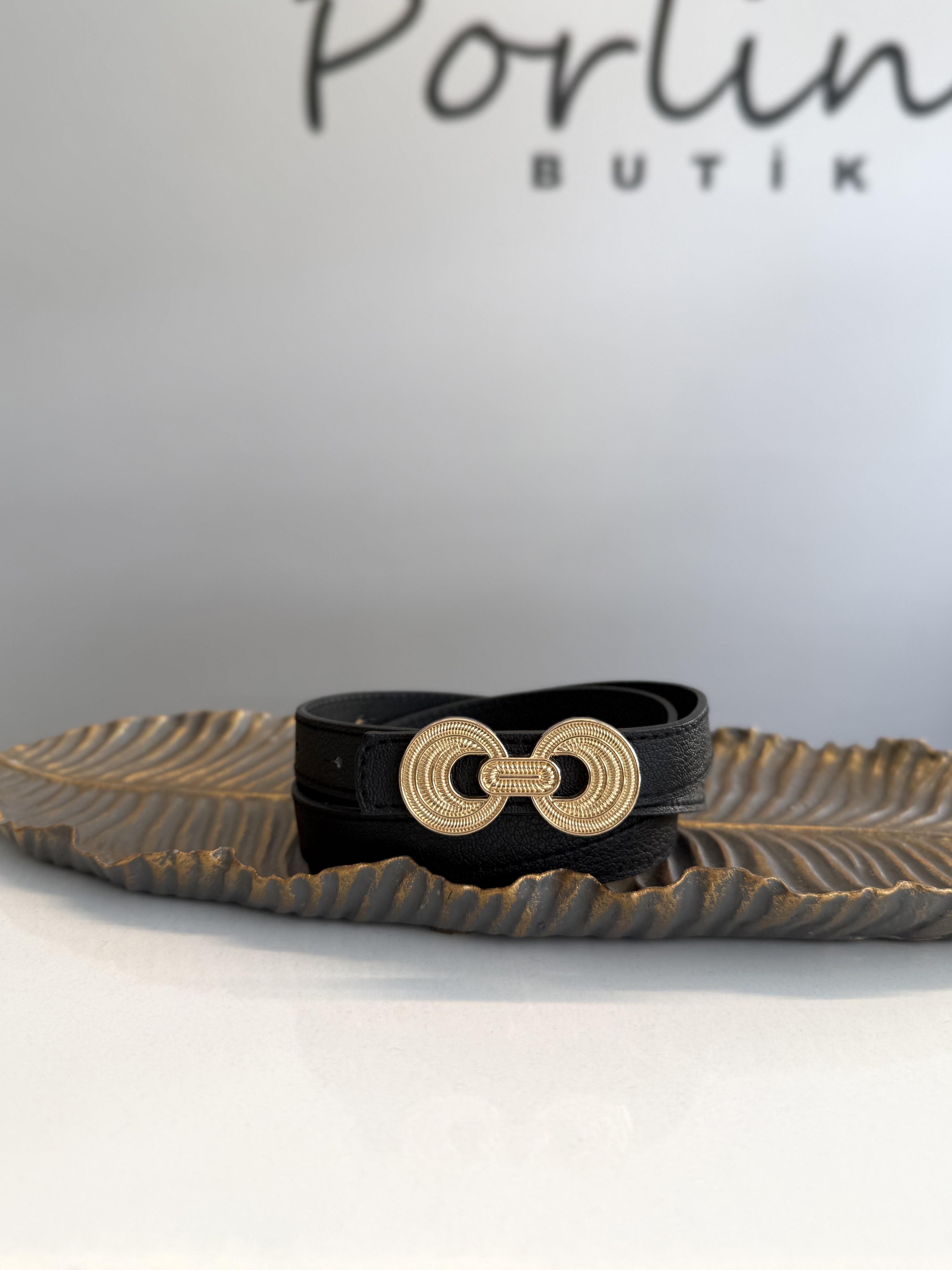 Siyah Çift Halka Tokalı Kemer