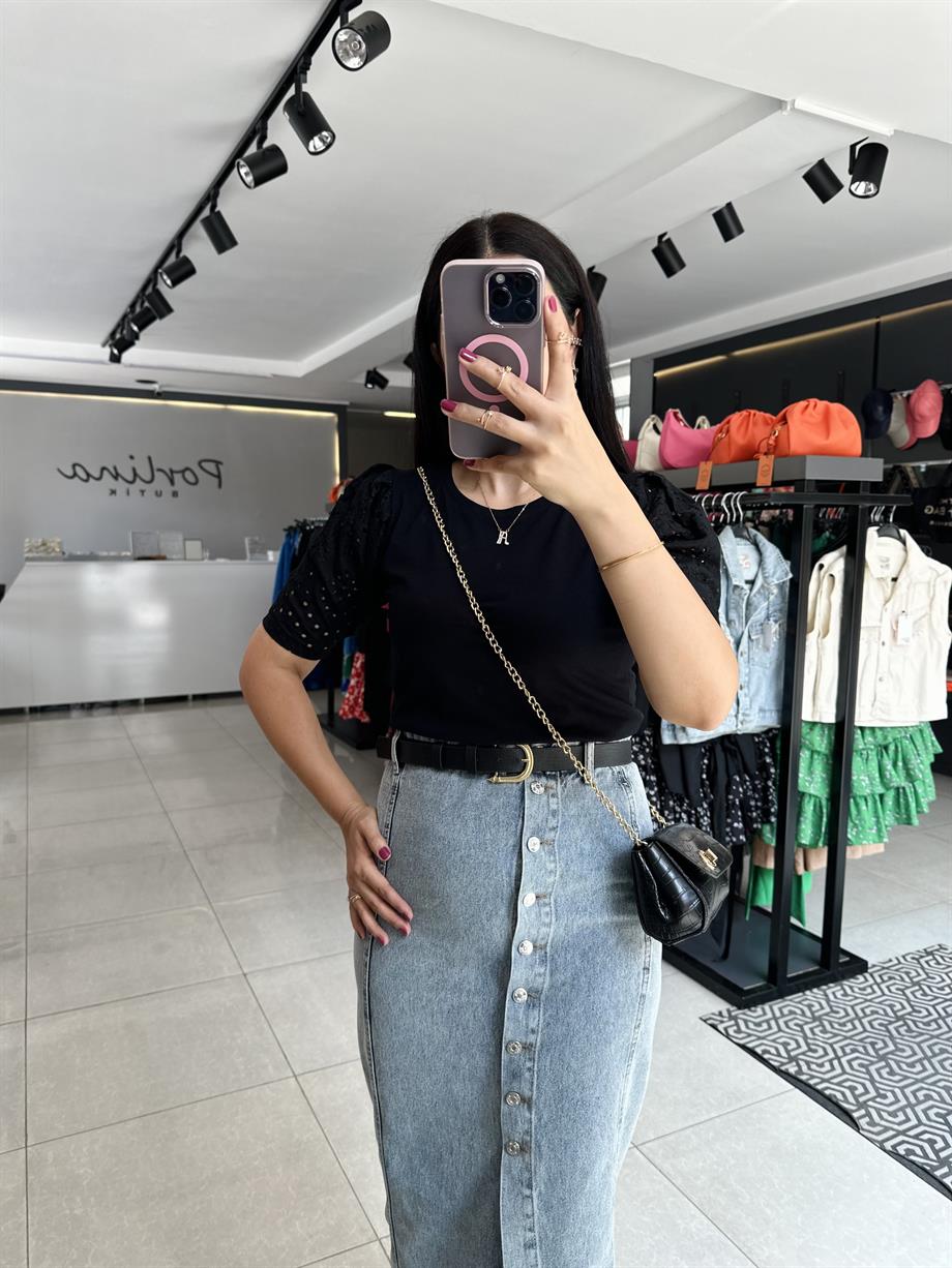 Siyah Kolu Fistolu Tshirt