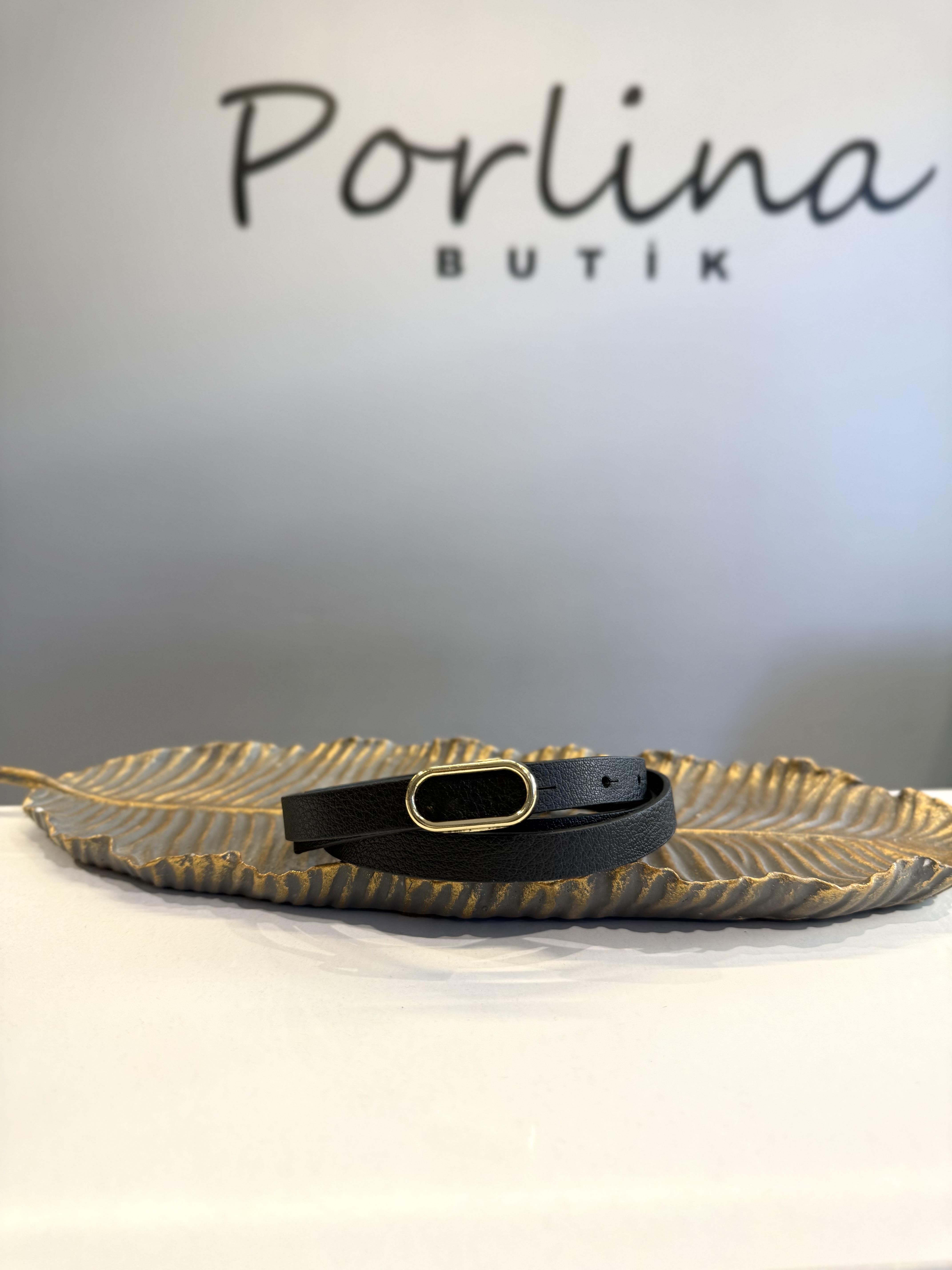 Siyah Oval Gold Tokalı Kemer