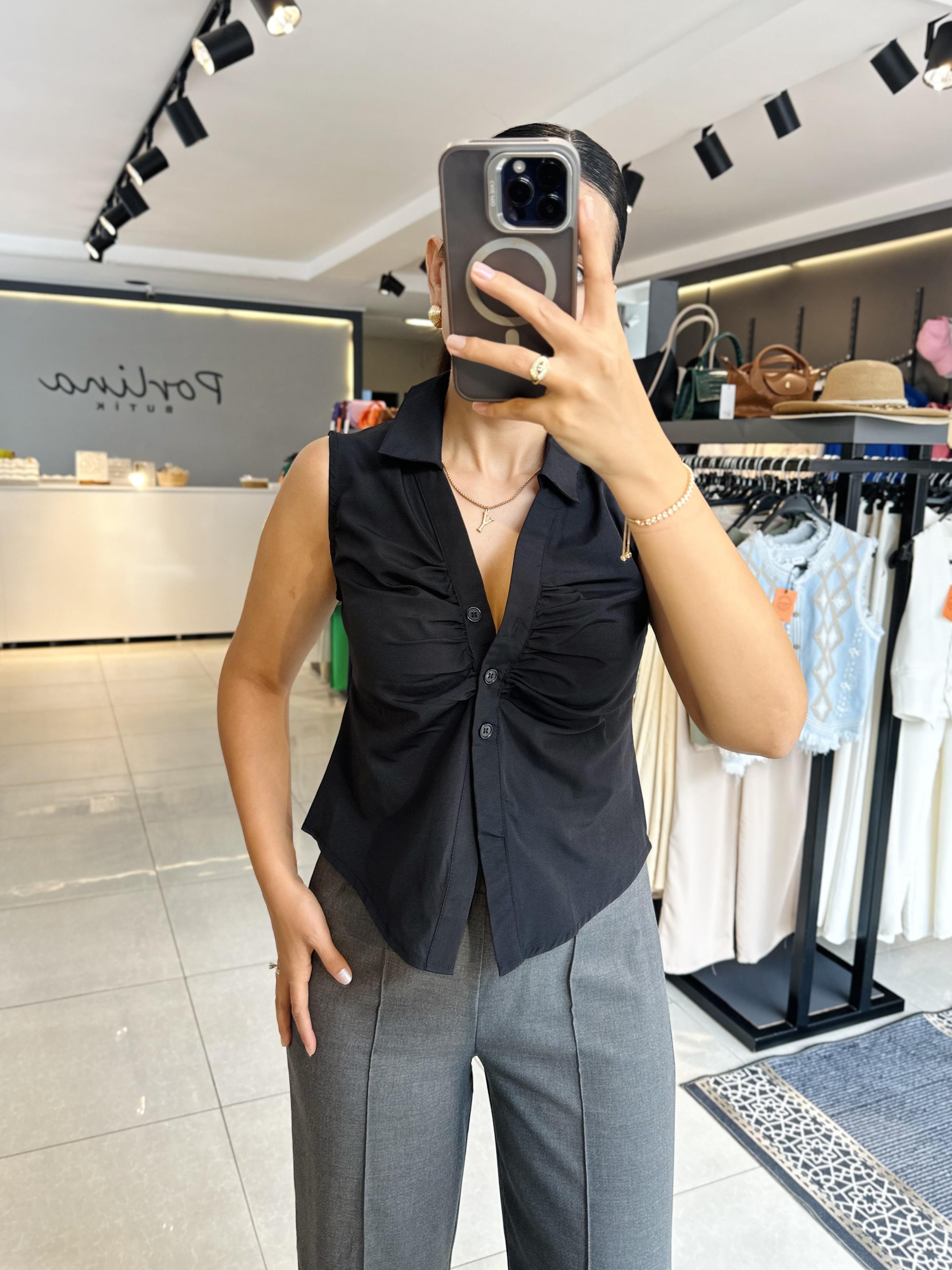 Siyah Poplin Kumaş Gömlek