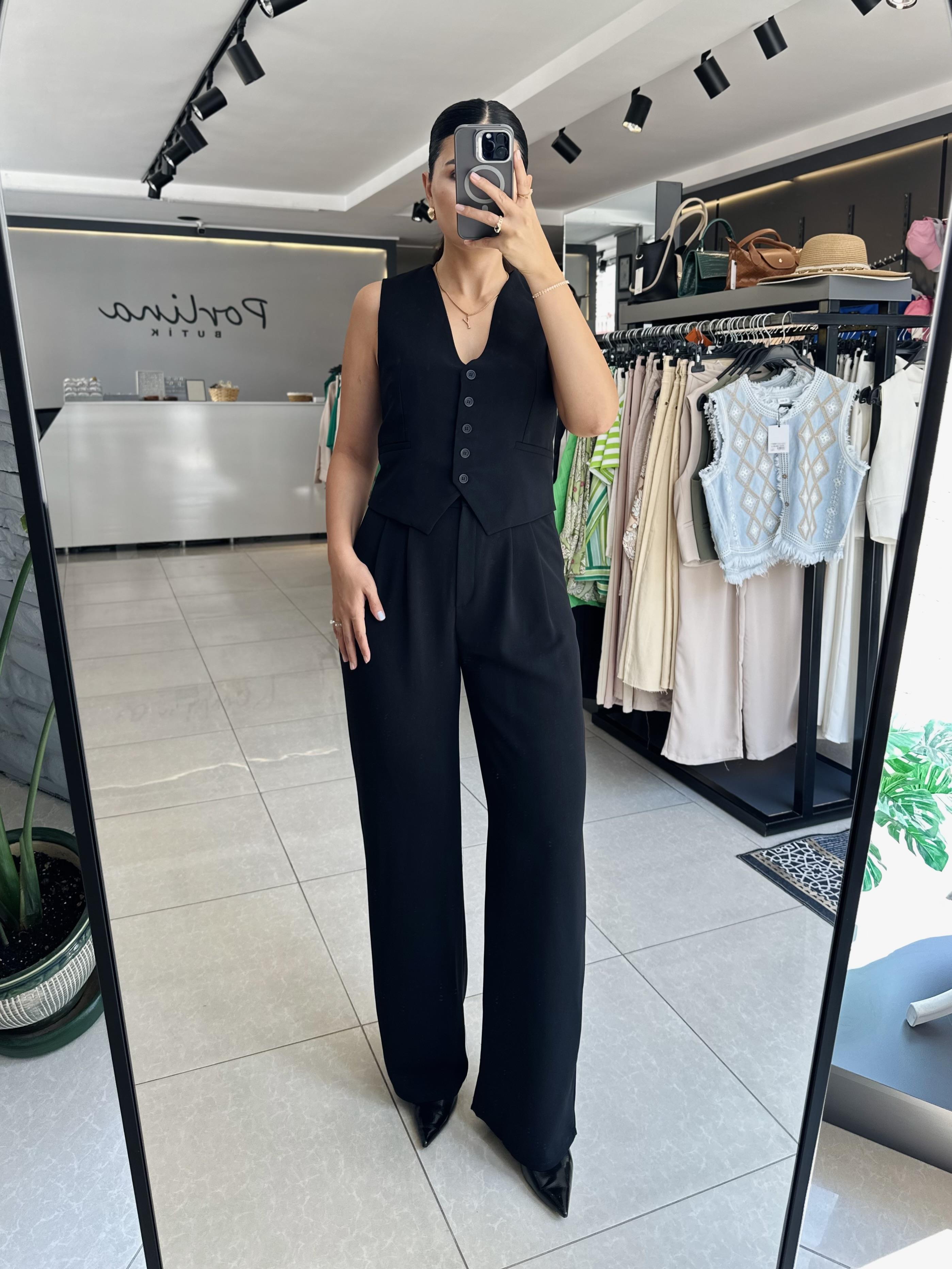 Siyah Premium Yelek Pantolon Takım