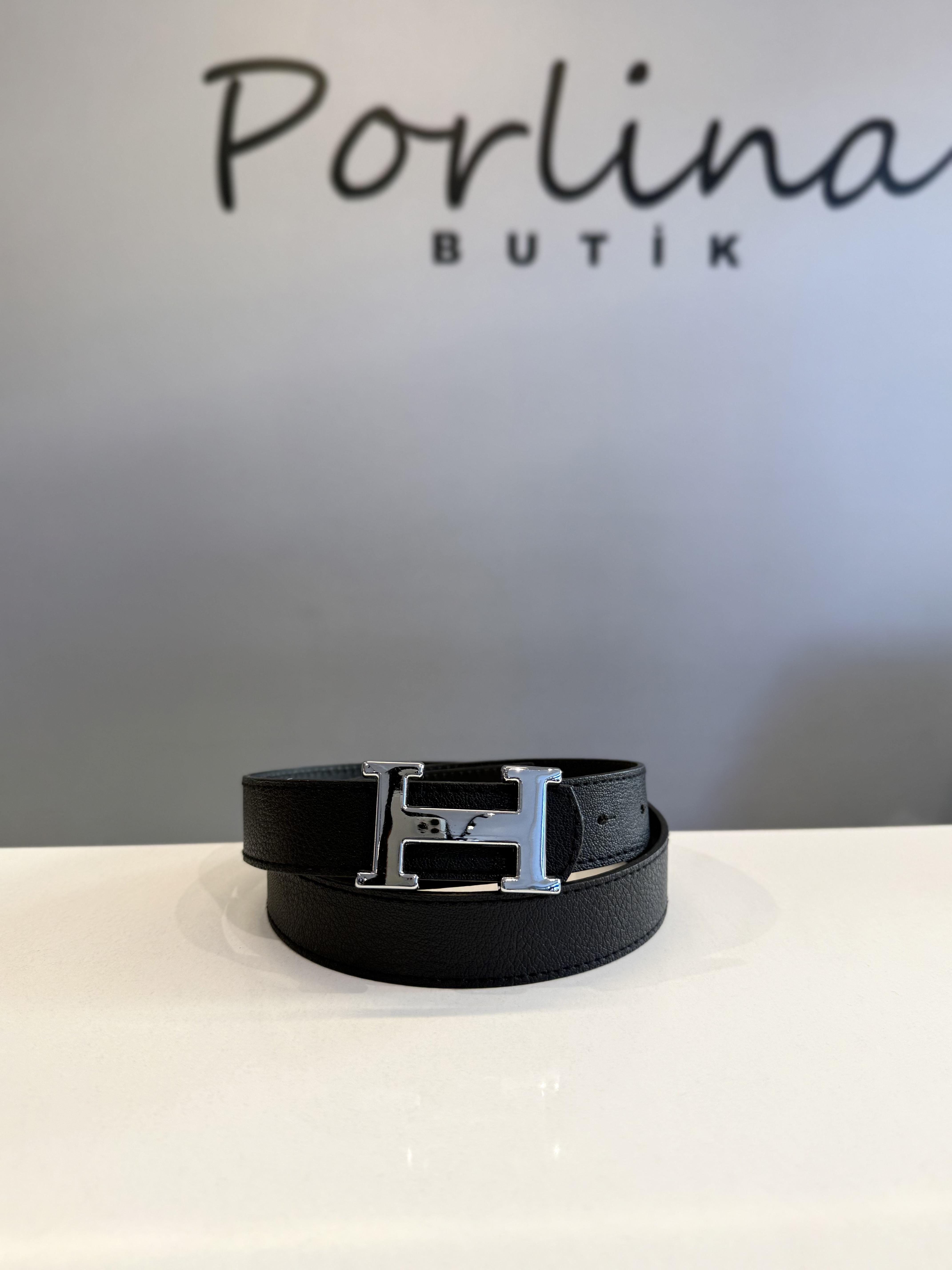 Siyah Silver Tokalı Kalın Kemer 