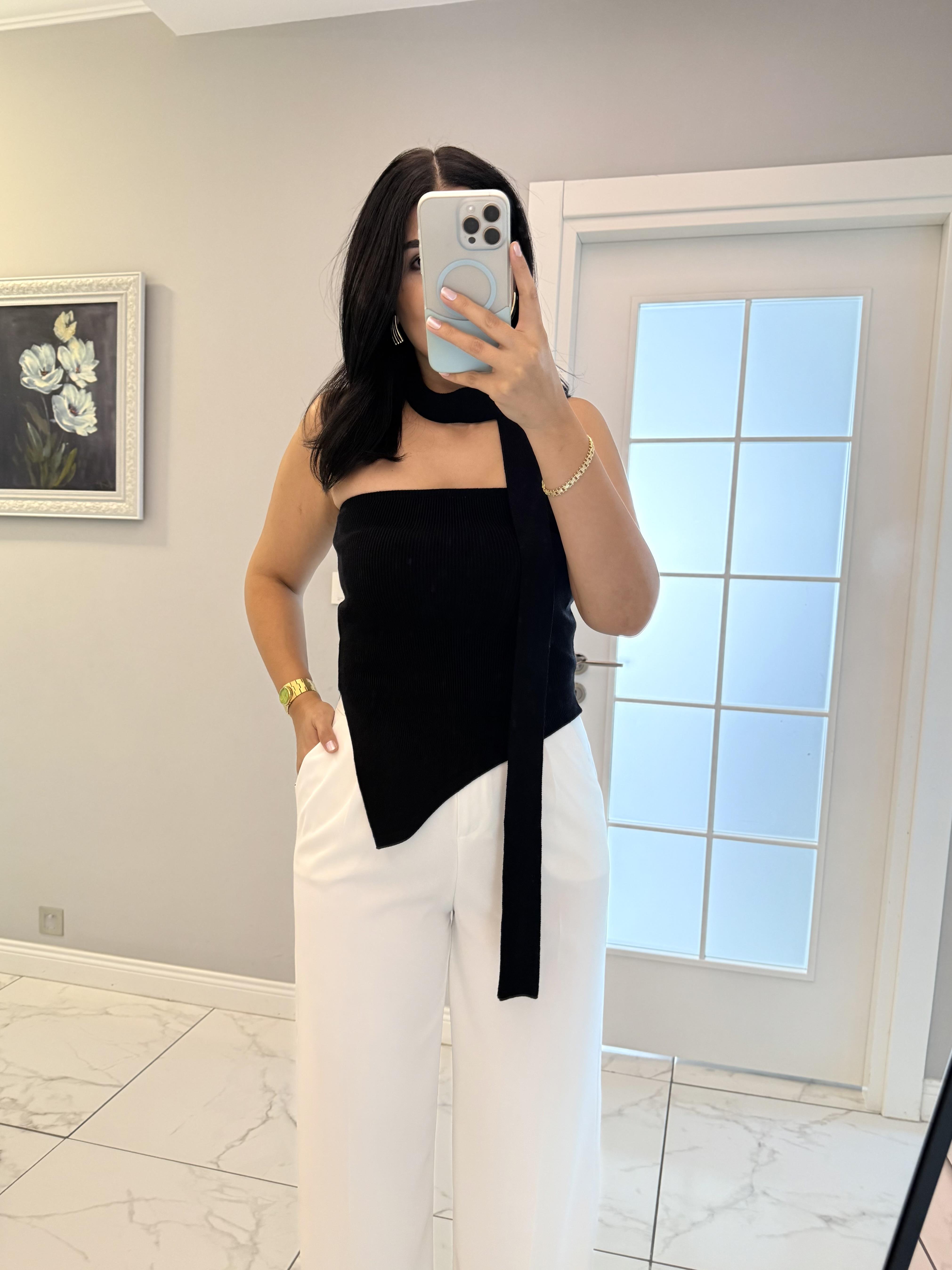 Siyah Verev Kesim Triko Bluz