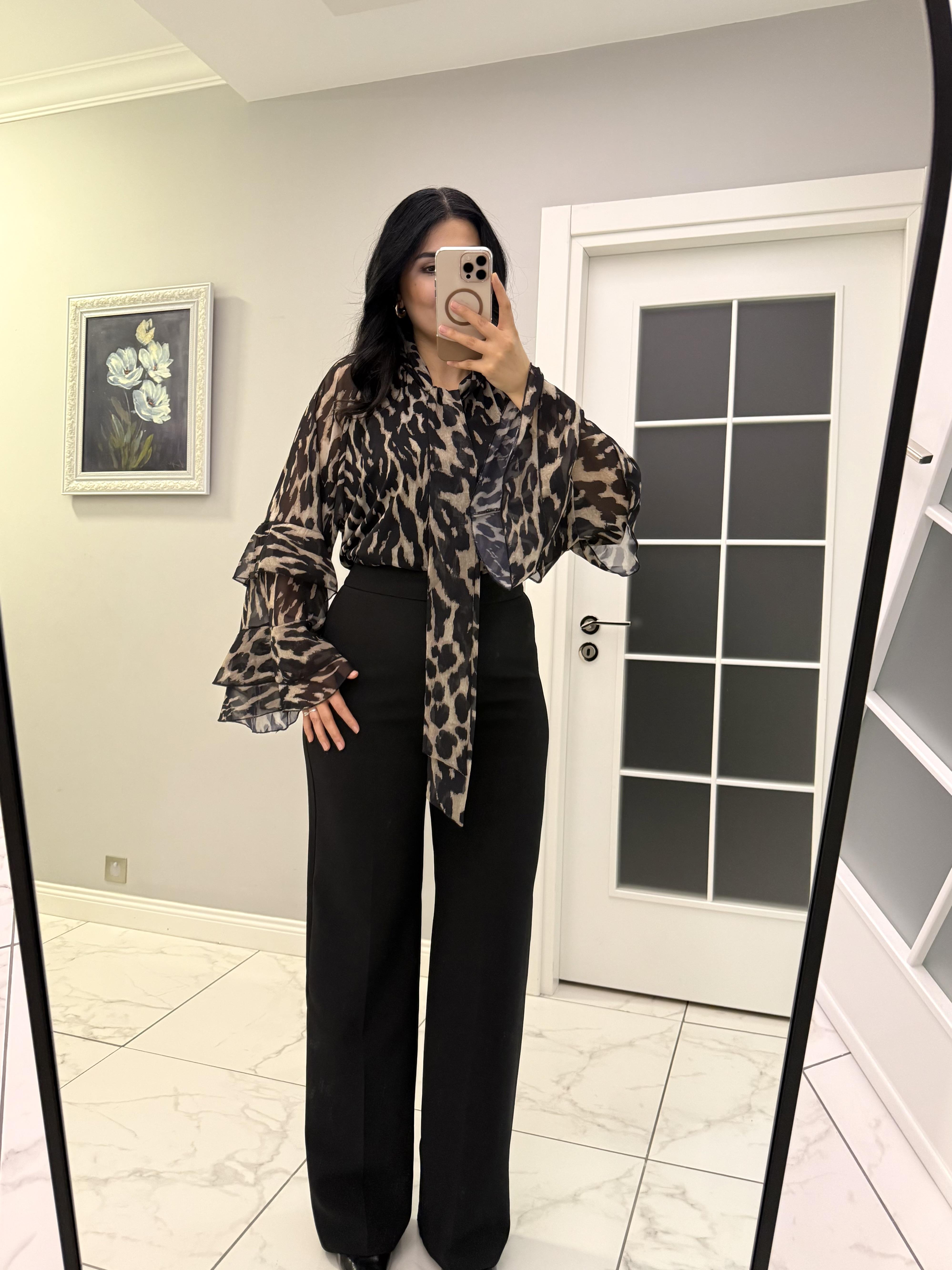 Siyah Yüksek Bel Pilesiz Palazzo Pantolon