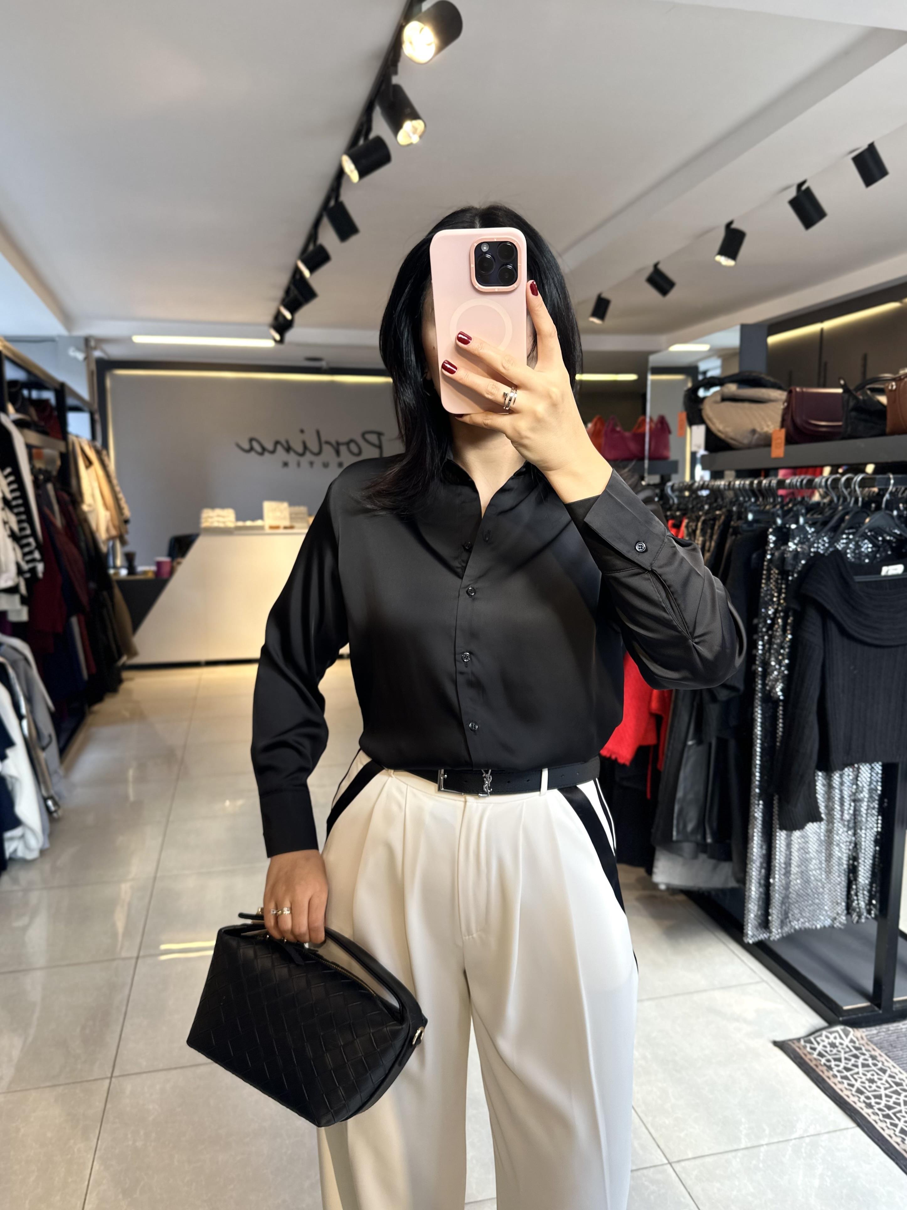 Siyah ZR Saten Gömlek