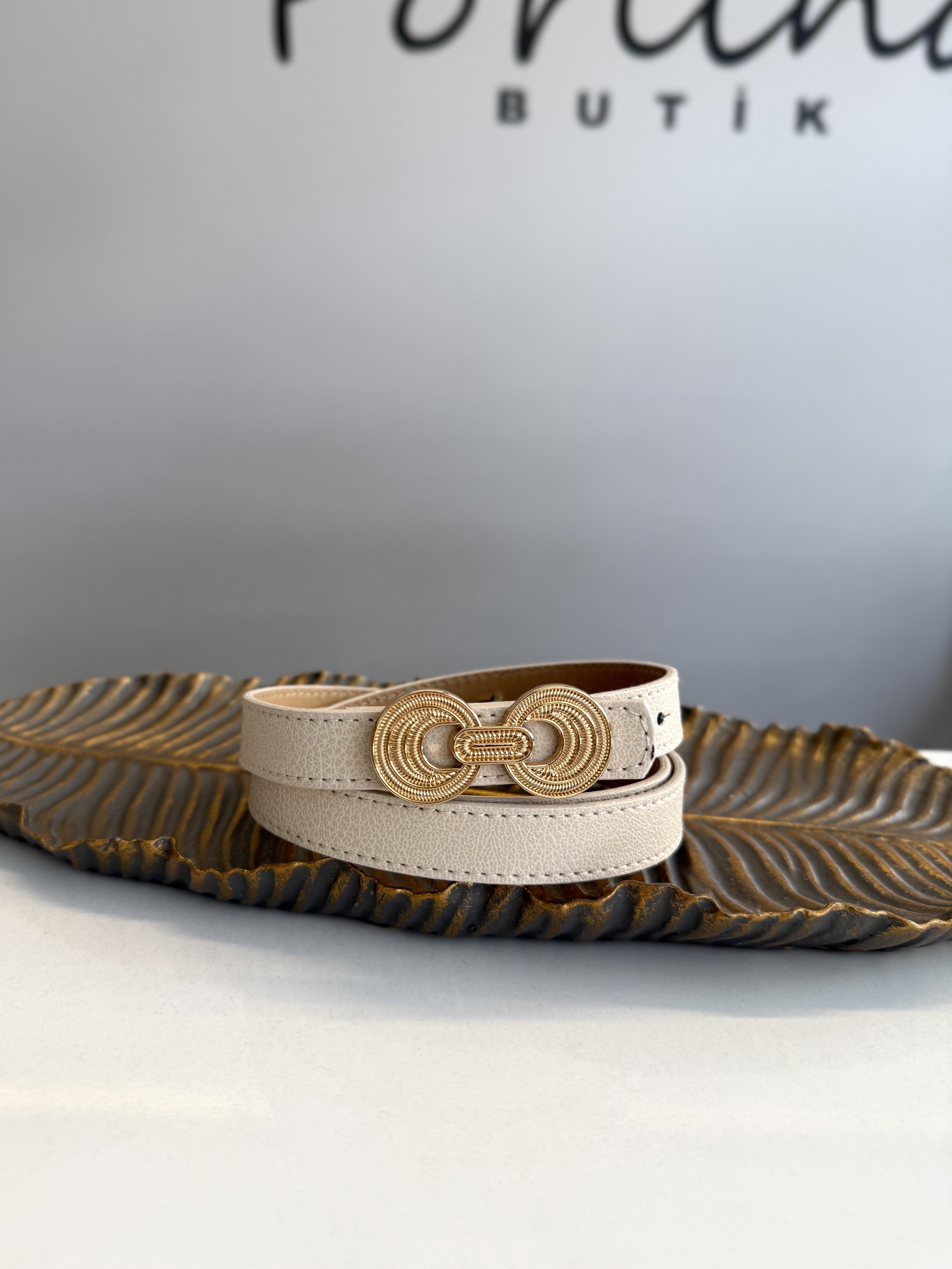 Taş Renk Çift Halka Tokalı Kemer