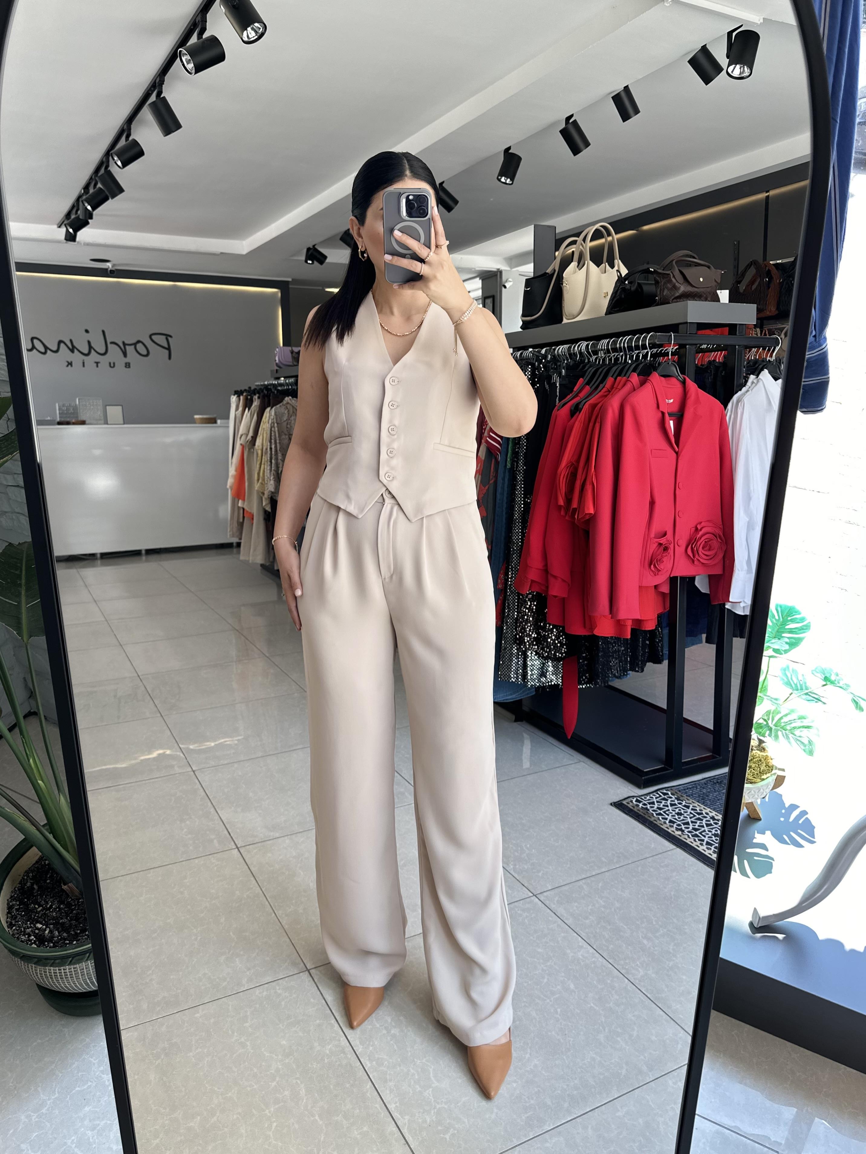 Taş Renk Premium Yelek Pantolon Takım