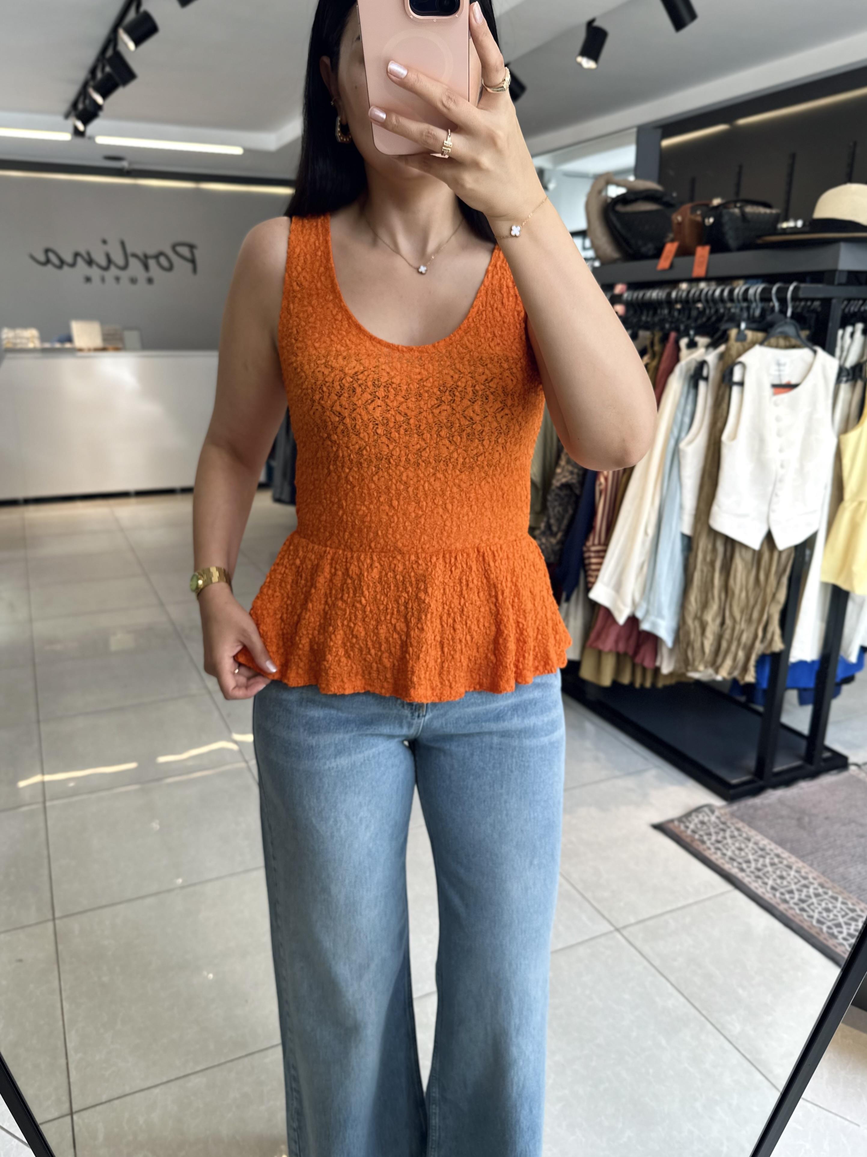 Turuncu Volanlı Dilvin Bluz