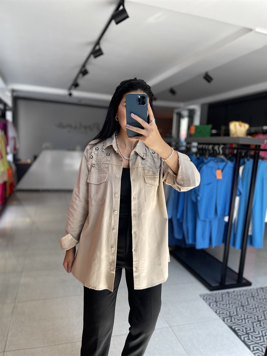 Vizon Tasarım Taş İşlemeli Denim Ceket