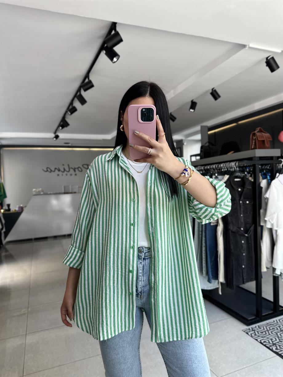 Yeşil Kalın Çizgili Gömlek