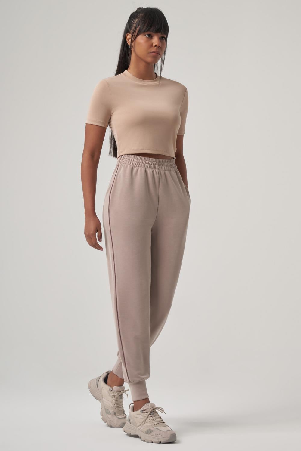 WELLWE-DERA bej tex modal kumaş jogger-Eşofman altı