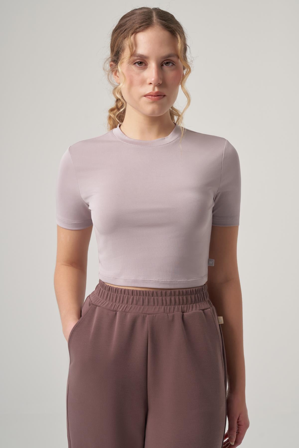 WELLWE-NIKEN gül kurusu soft touch modal içerikli crop tişört-T-Shirt & Atlet