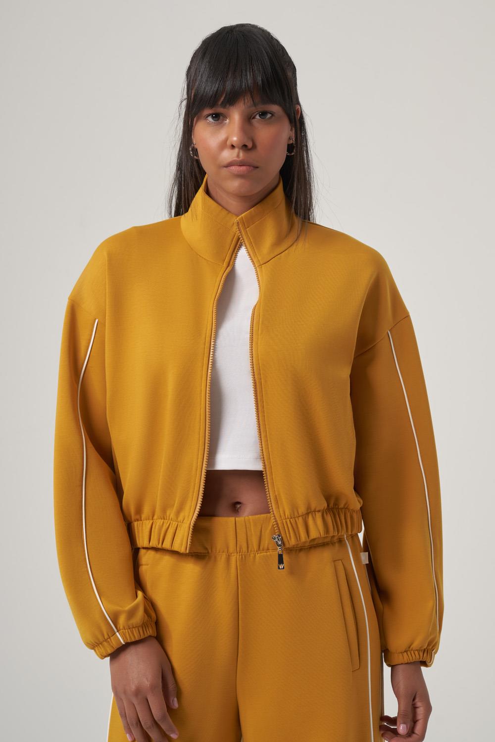 WELLWE-SHELA hardal ultra relax yumuşak kumaş fermuarlı ceket-Sweatshirt