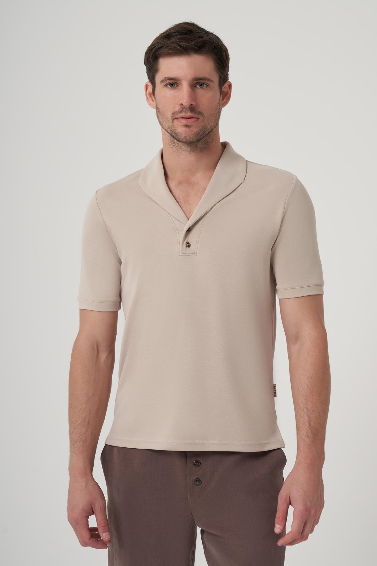 WELLWE-STENLY BEJ RENGİ ŞAL YAKA TİŞÖRT-T-Shirt & Atlet