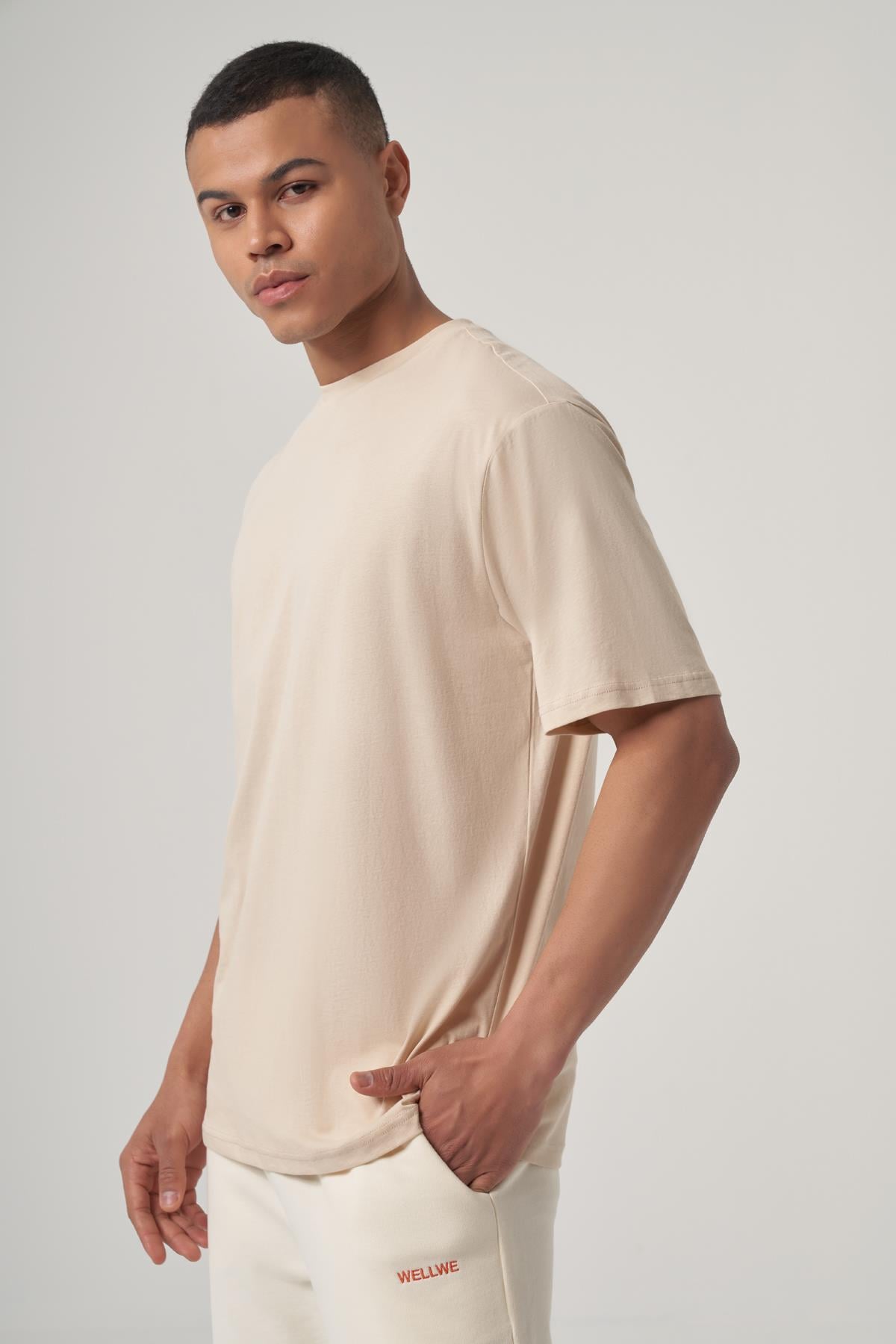 WELLWE-CHALLY bej oversize basic tişört-T-Shirt & Atlet