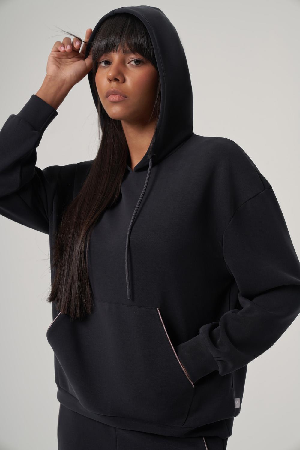 WELLWE-NOVA antrasit modal kumaş ultra relax kapüşonlu hoodie-Sweatshirt
