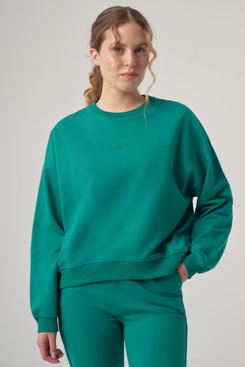 WELLWE-SANDERONA yeşil oversize iki iplik sweatshirt-Sweatshirt