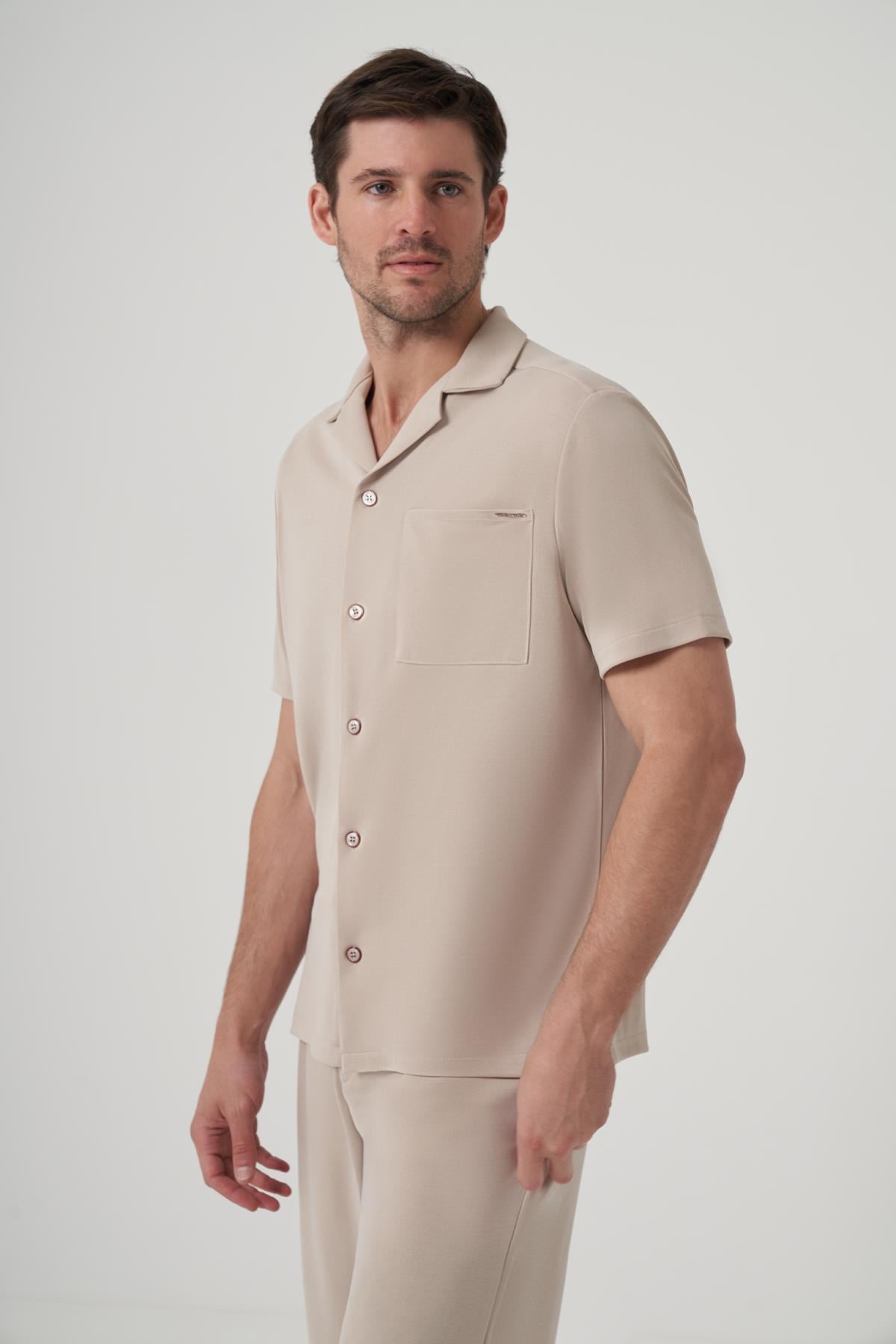 WELLWE-SANWAY MODAL İÇERİKLİ RELAXED FIT MONO YAKA PİKE GÖMLEK-Gömlek